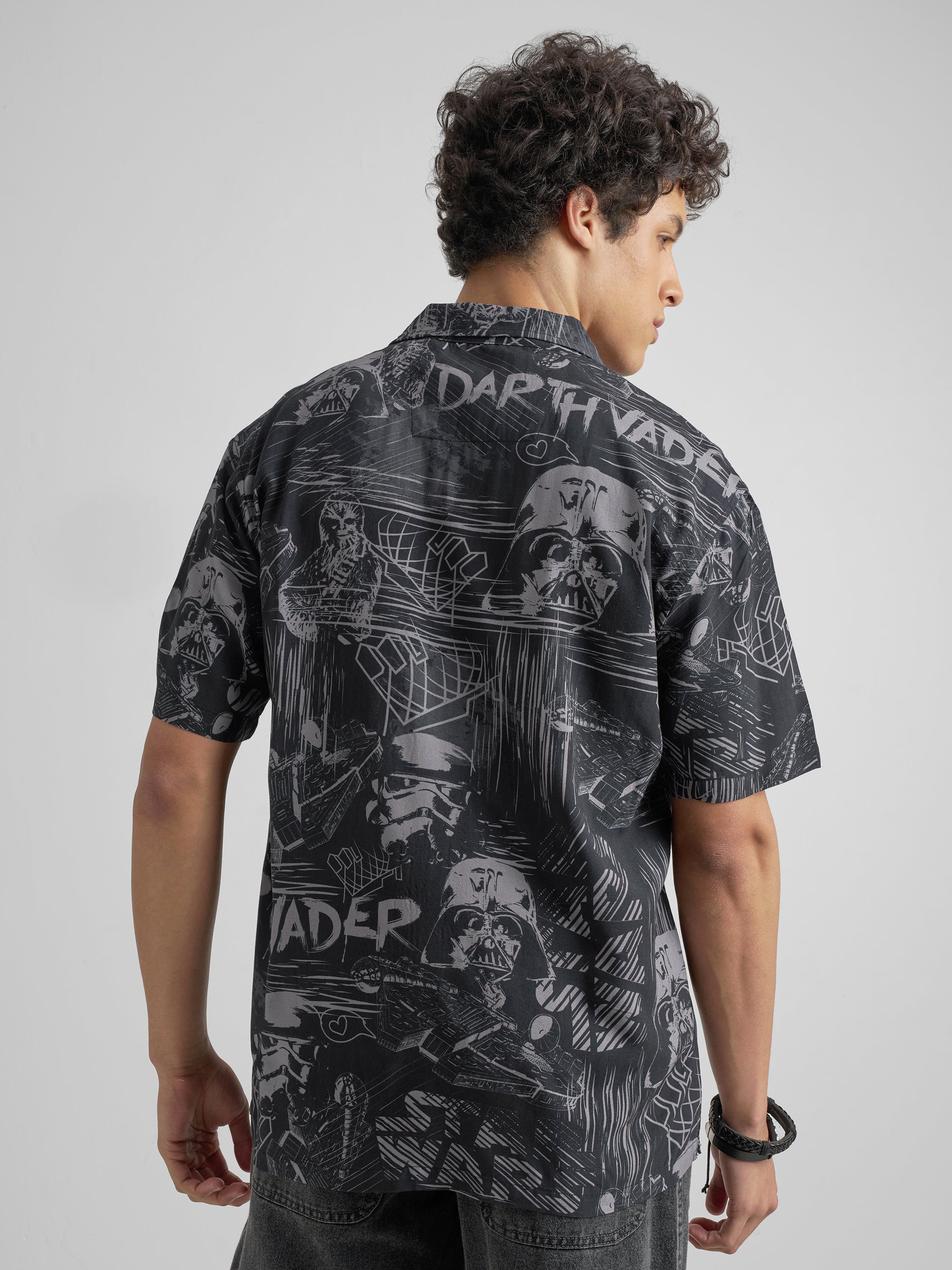 Starwars By Highlander Men Black Darth Vader Printed Relaxed Fit Casual Shirt - Black - Image 3