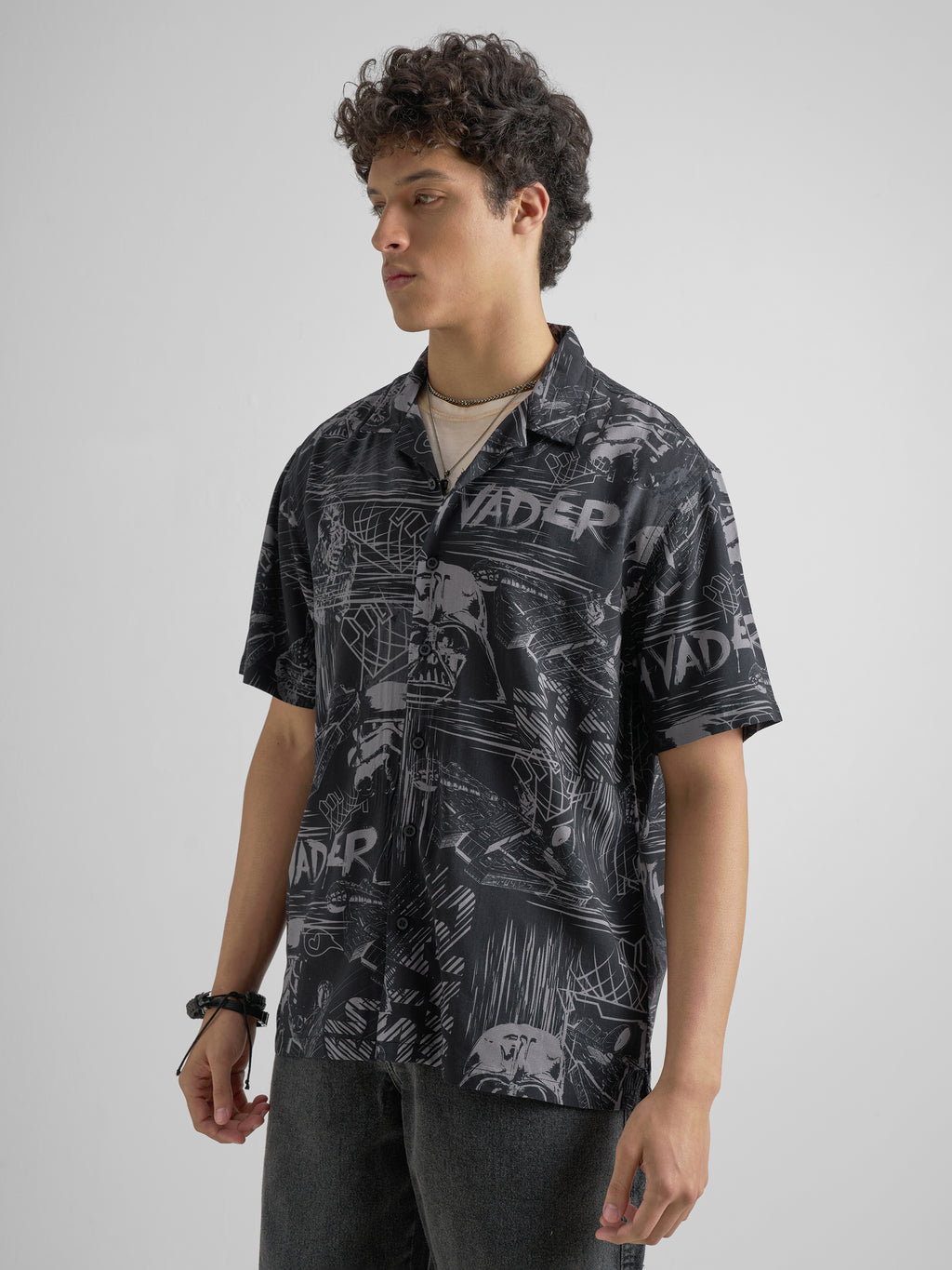 Starwars By Highlander Men Black Darth Vader Printed Relaxed Fit Casual Shirt - Black - Image 4