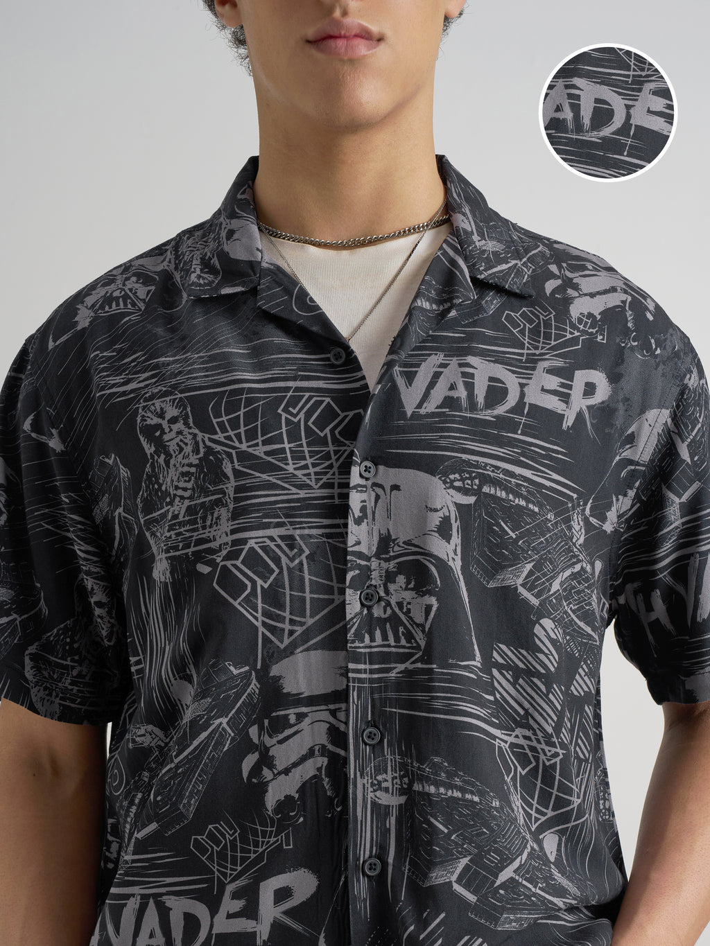 Starwars By Highlander Men Black Darth Vader Printed Relaxed Fit Casual Shirt - Black - Image 5