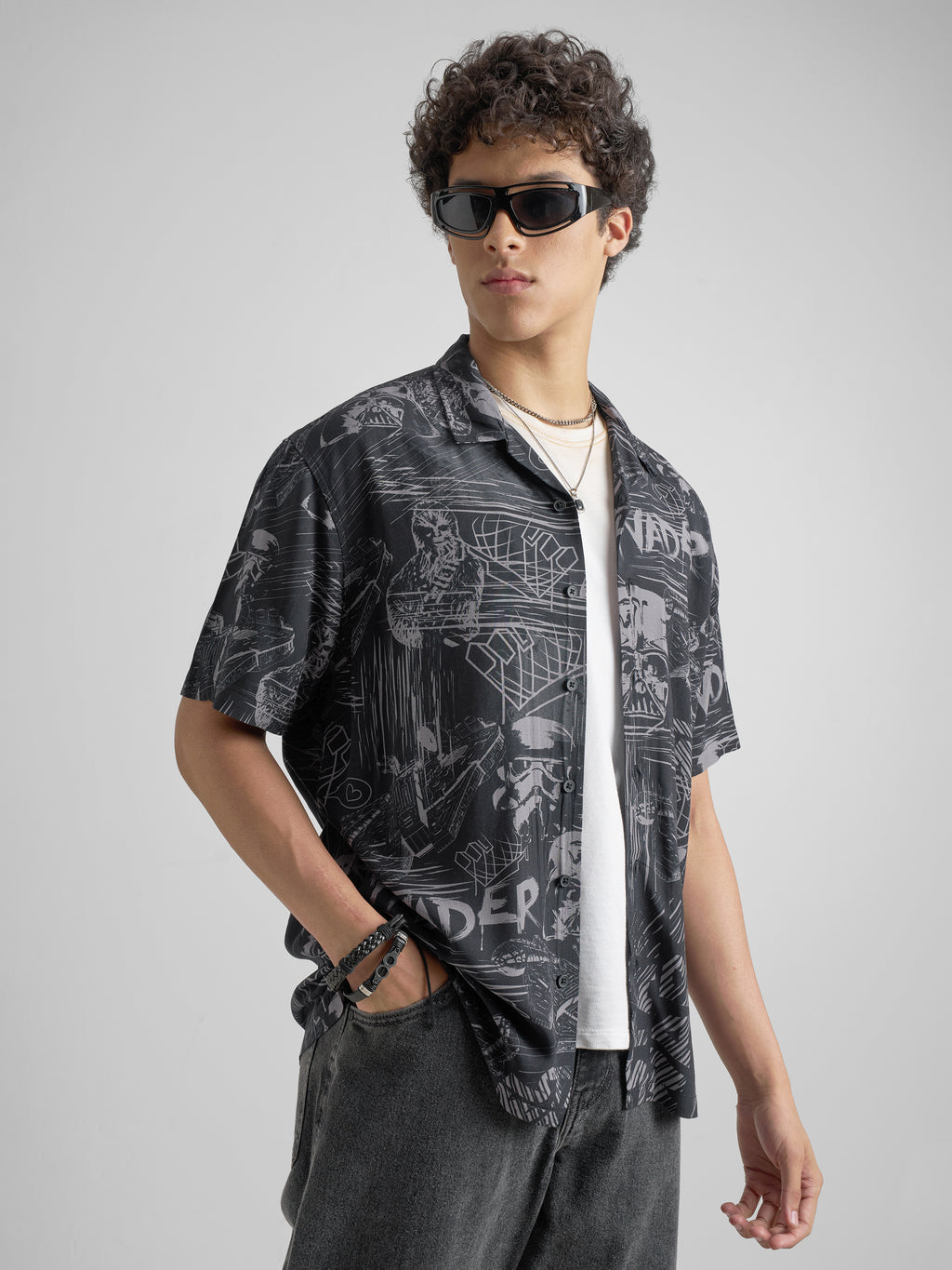Starwars By Highlander Men Black Darth Vader Printed Relaxed Fit Casual Shirt - Black - Image 6