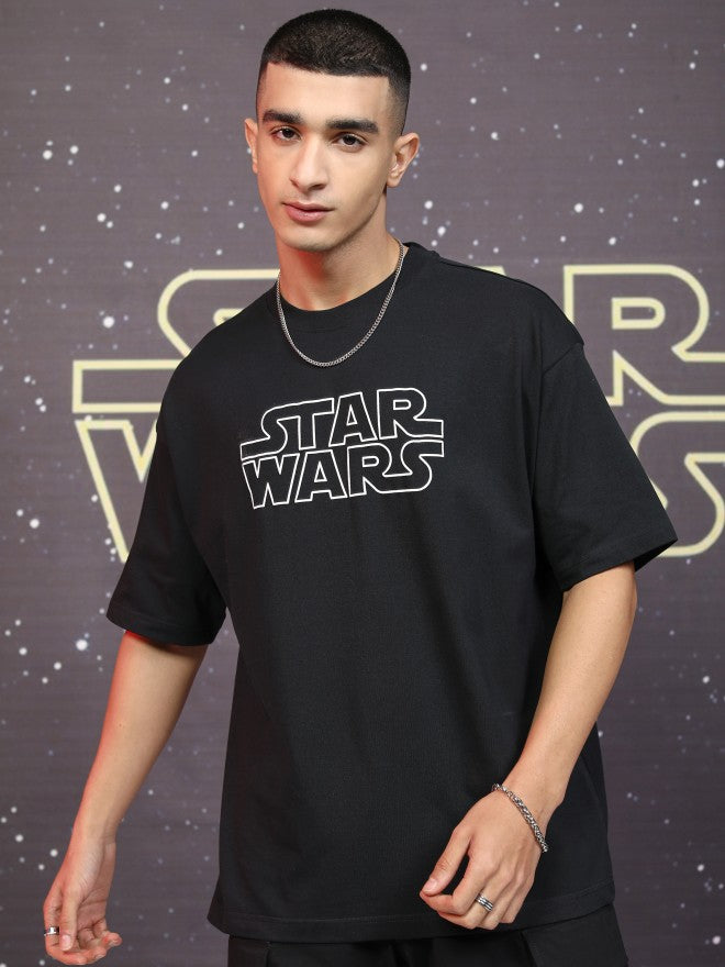 Star Wars By Highlander Men Black R2-D2 And C-3PO Printed Round Neck Oversized Fit T-Shirt - Black - Image 3