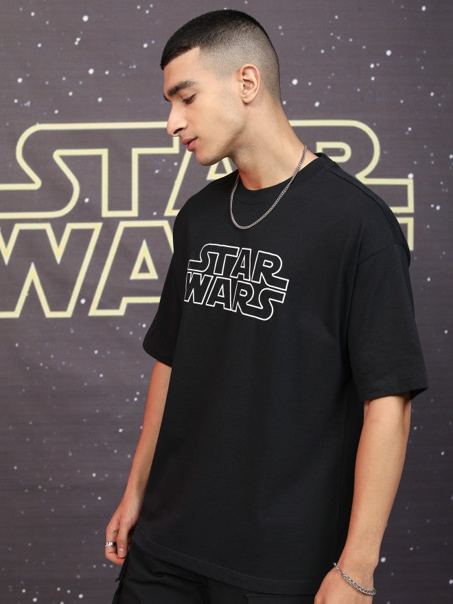 Star Wars By Highlander Men Black R2-D2 And C-3PO Printed Round Neck Oversized Fit T-Shirt - Black - Image 4