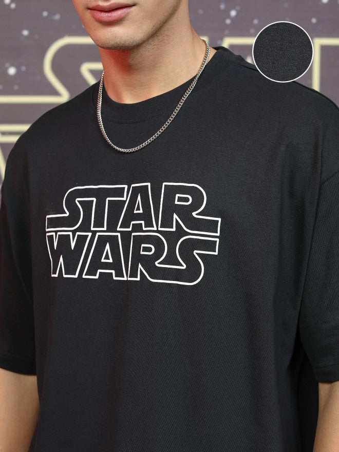Star Wars By Highlander Men Black R2-D2 And C-3PO Printed Round Neck Oversized Fit T-Shirt - Black - Image 5