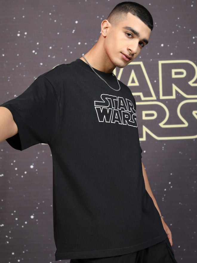 Star Wars By Highlander Men Black R2-D2 And C-3PO Printed Round Neck Oversized Fit T-Shirt - Black - Image 6