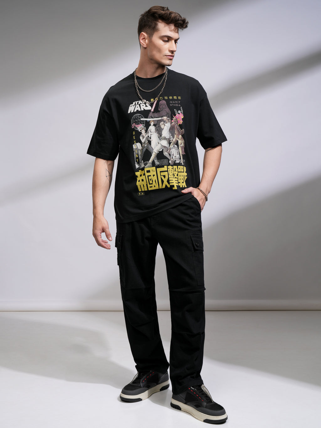 Highlander Men Black Star Wars Printed Round Neck Oversized Fit T-Shirt - Black - Image 2