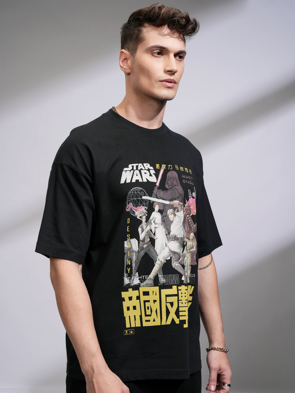 Highlander Men Black Star Wars Printed Round Neck Oversized Fit T-Shirt - Black - Image 6