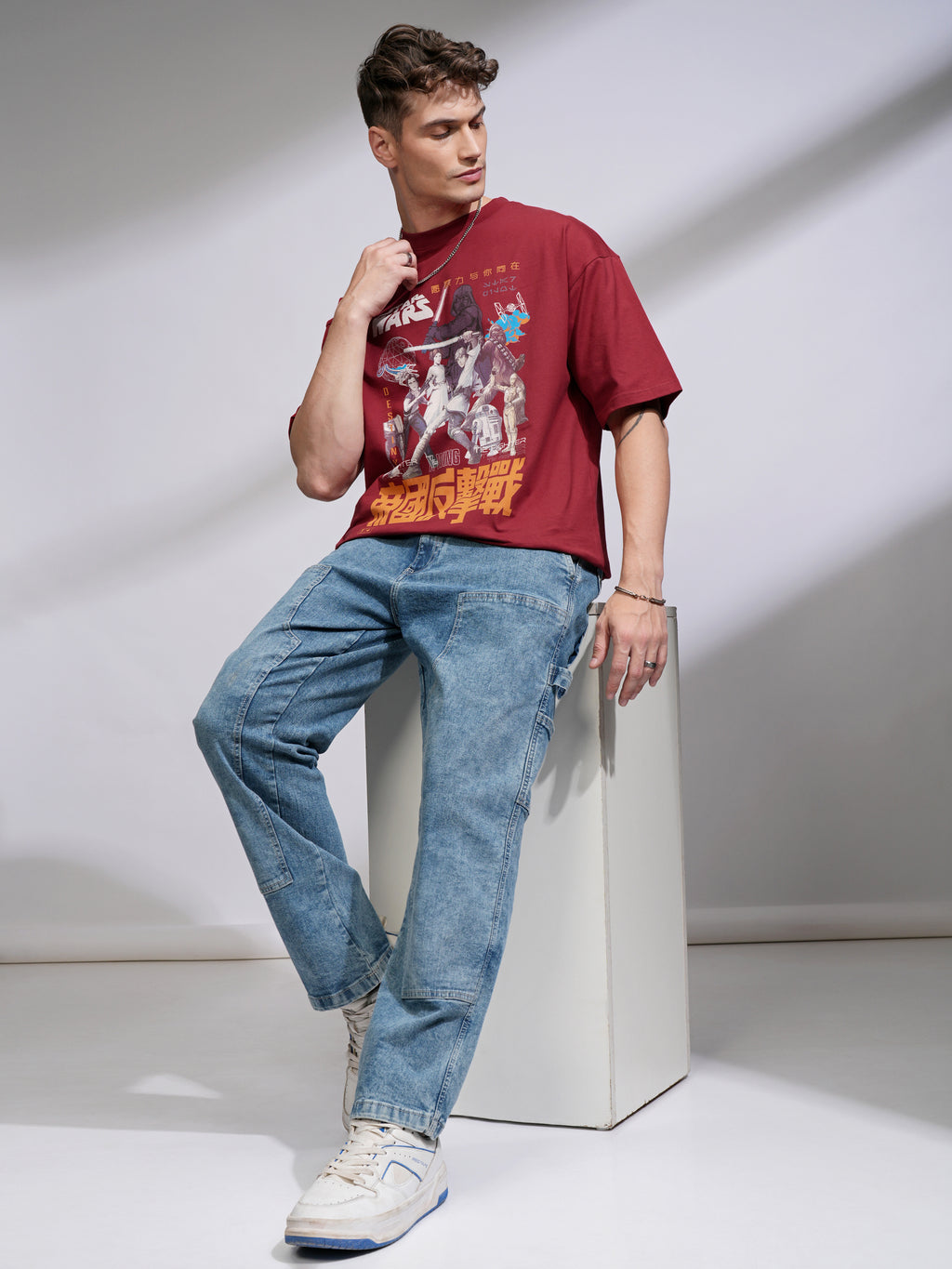 Highlander Men Maroon Star Wars Printed Round Neck Oversized Fit T-Shirt - Maroon - Image 2