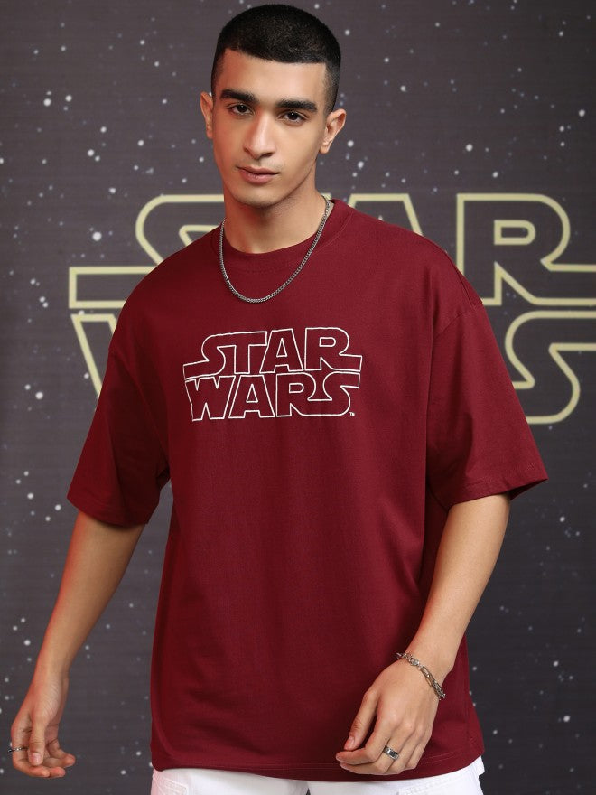 Star Wars By Highlander Men Maroon R2-D2 And C-3PO Printed Round Neck Oversized Fit T-Shirt - Maroon - Image 3