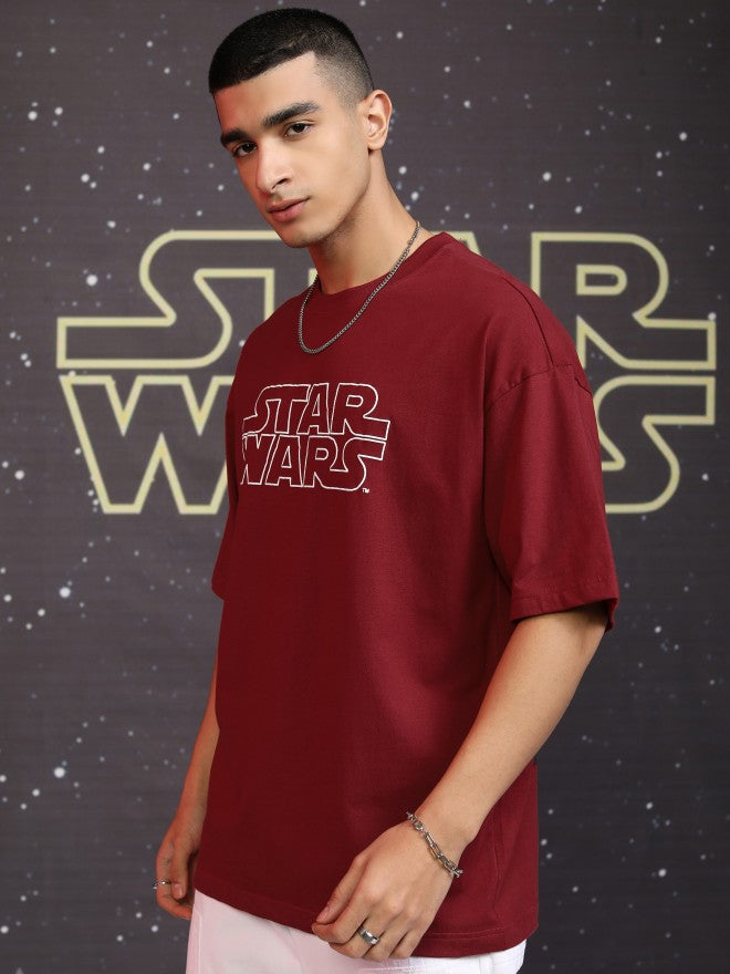 Star Wars By Highlander Men Maroon R2-D2 And C-3PO Printed Round Neck Oversized Fit T-Shirt - Maroon - Image 4