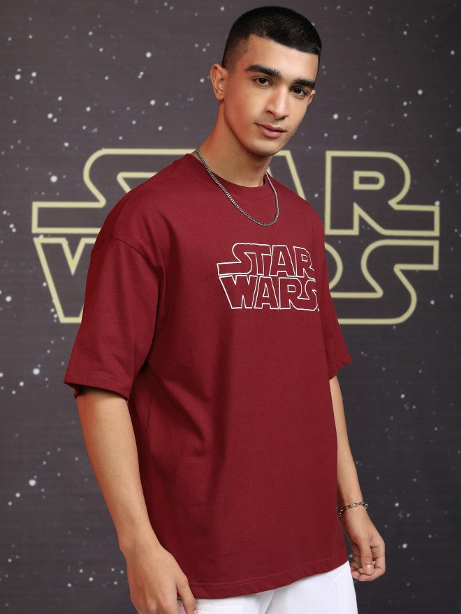 Star Wars By Highlander Men Maroon R2-D2 And C-3PO Printed Round Neck Oversized Fit T-Shirt - Maroon - Image 6