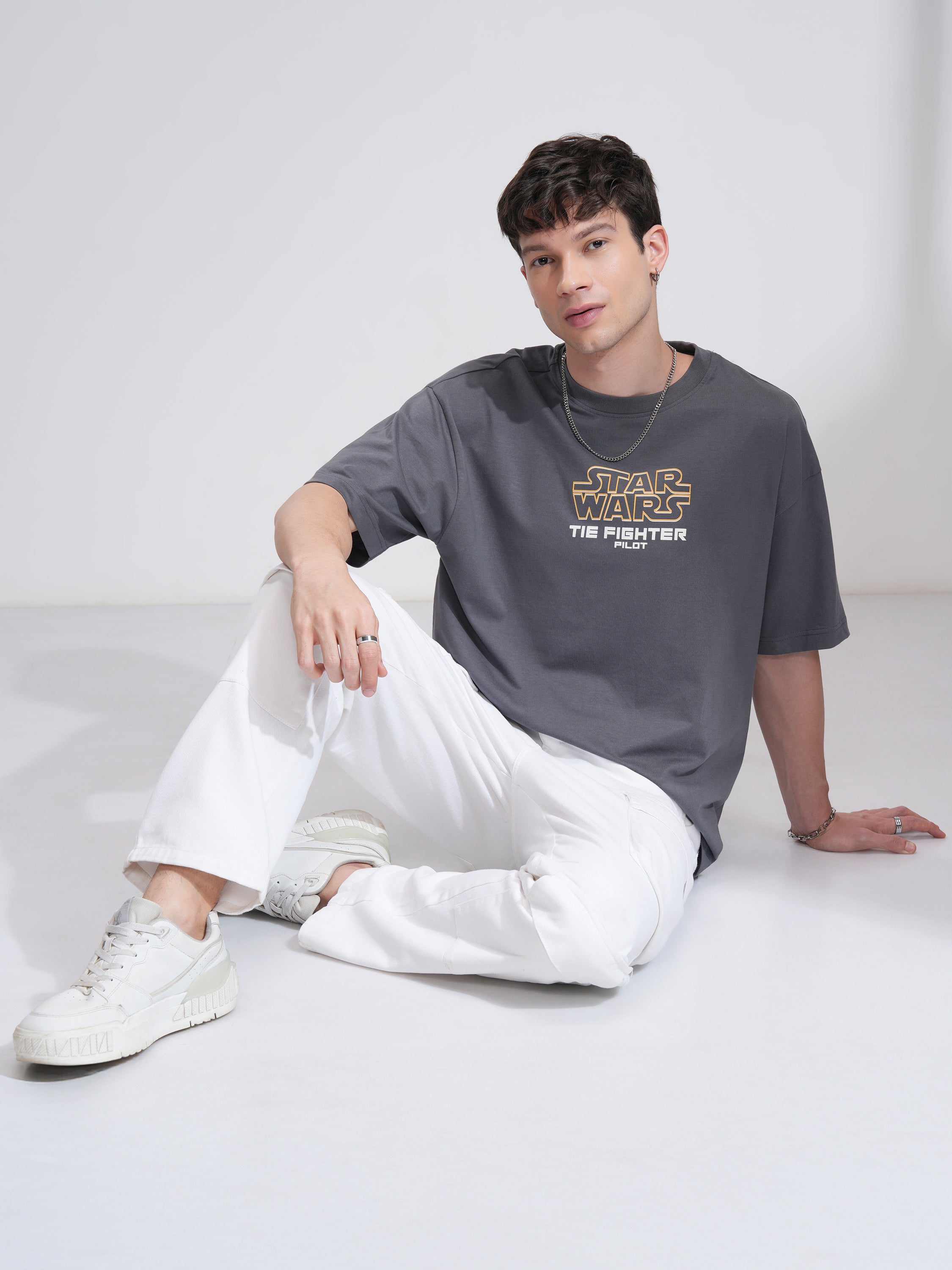 Star Wars By Highlander Men Grey Darth Vader Printed Round Neck Oversized Fit T-Shirt - Grey - Image 2