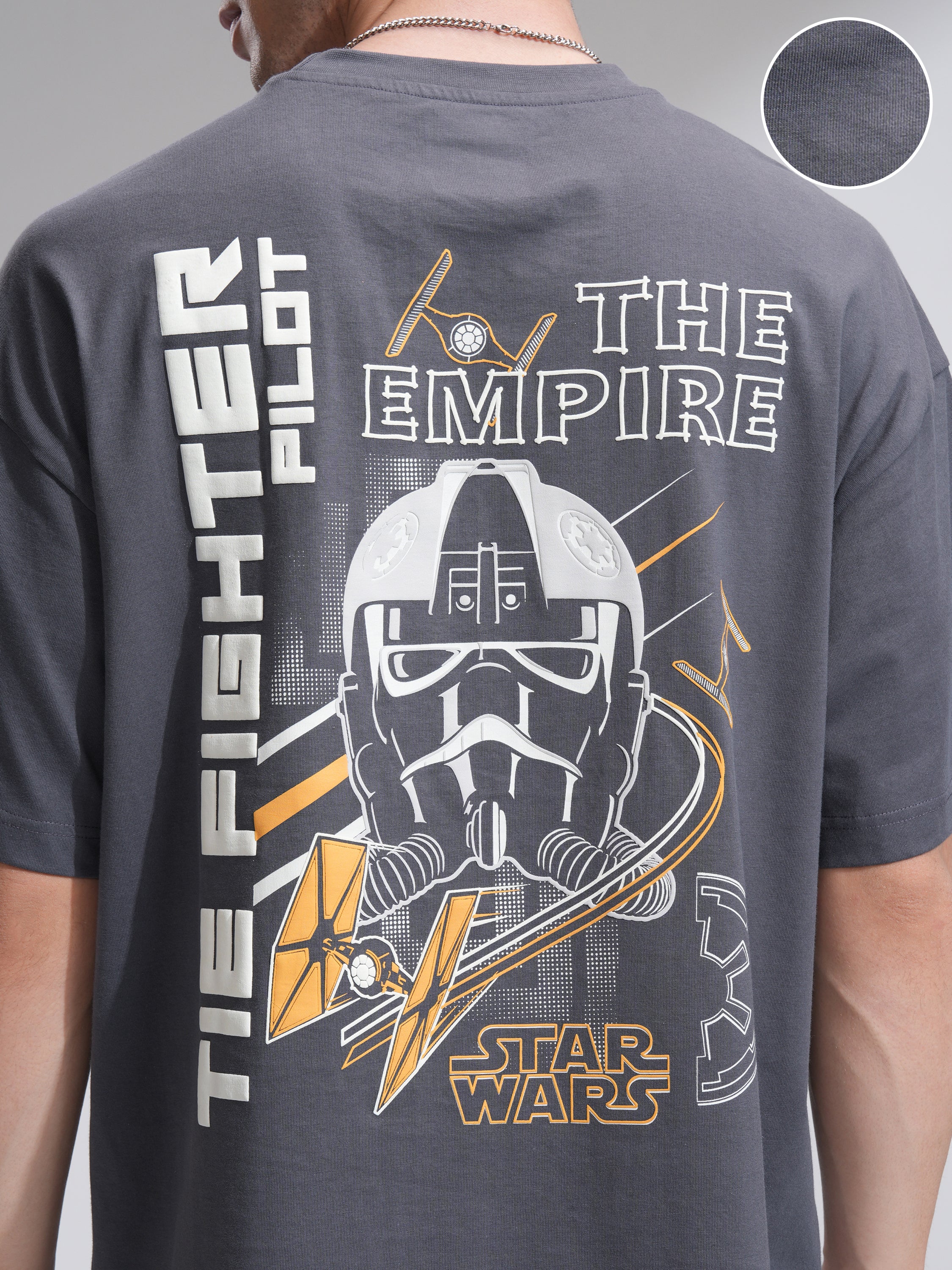 Star Wars By Highlander Men Grey Darth Vader Printed Round Neck Oversized Fit T-Shirt - Grey - Image 5