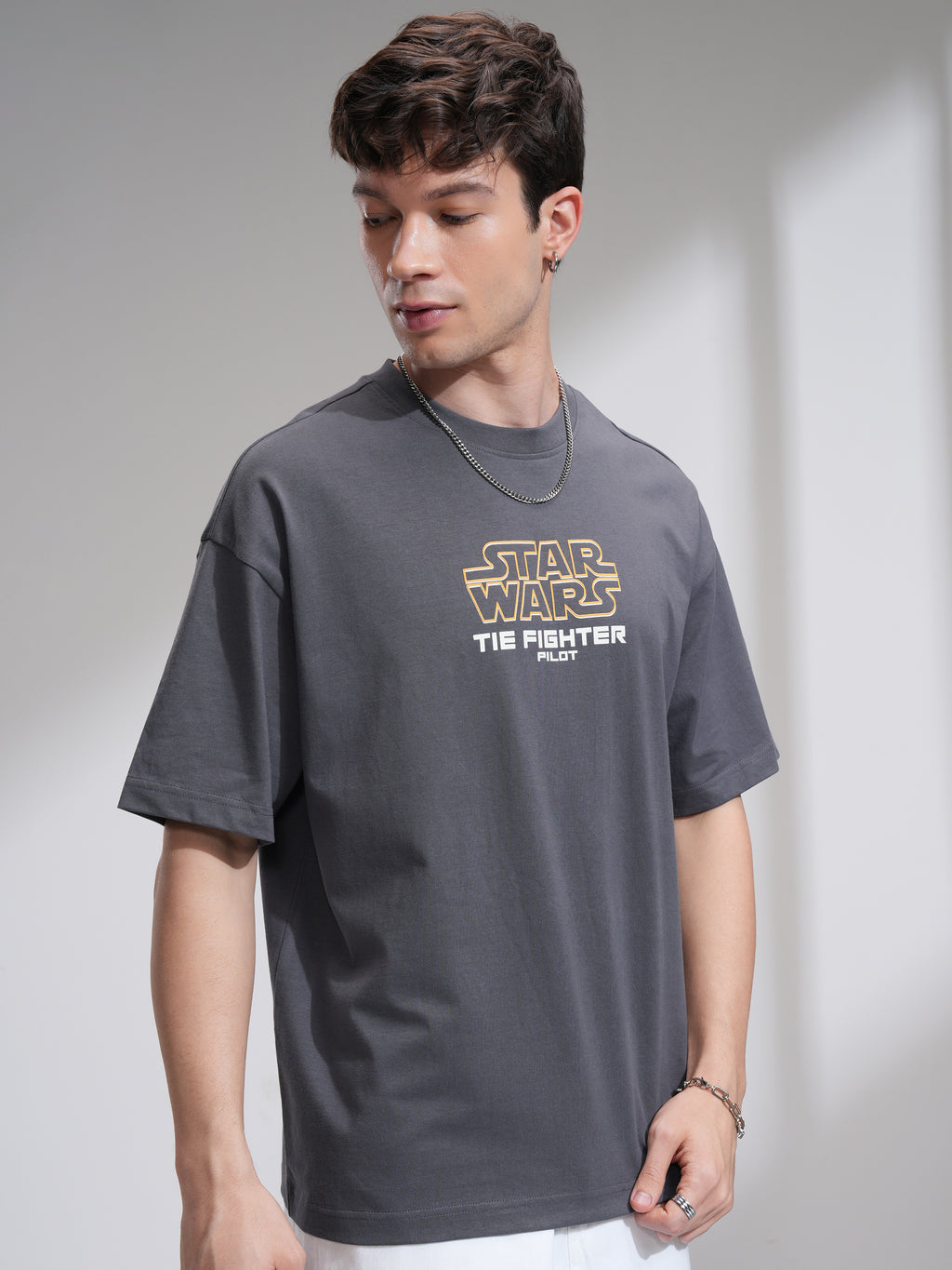 Star Wars By Highlander Men Grey Darth Vader Printed Round Neck Oversized Fit T-Shirt - Grey - Image 6