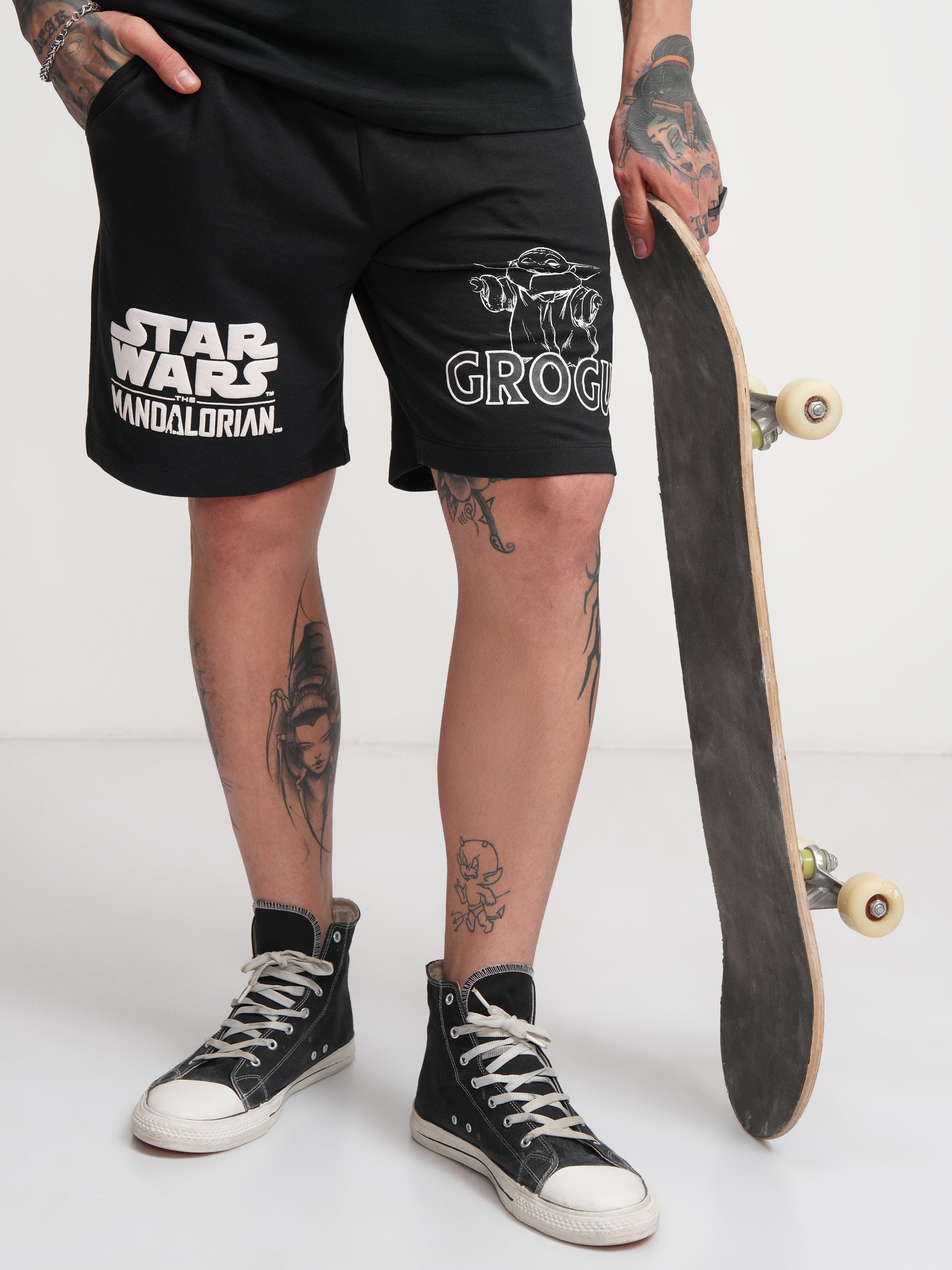 Star Wars By Highlander Men Black Grogu Relaxed Fit Shorts - Black - Image 1