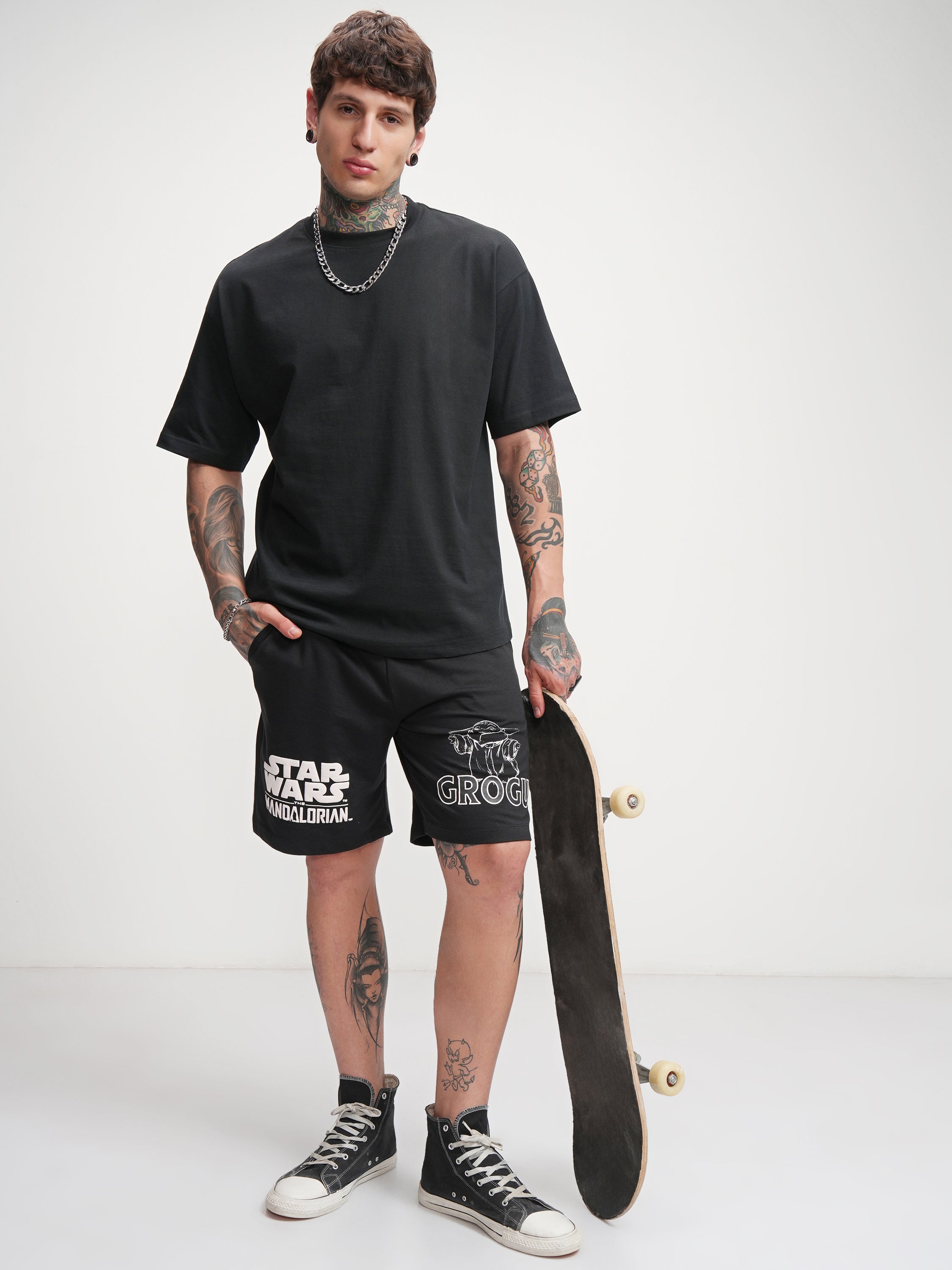 Star Wars By Highlander Men Black Grogu Relaxed Fit Shorts - Black - Image 2