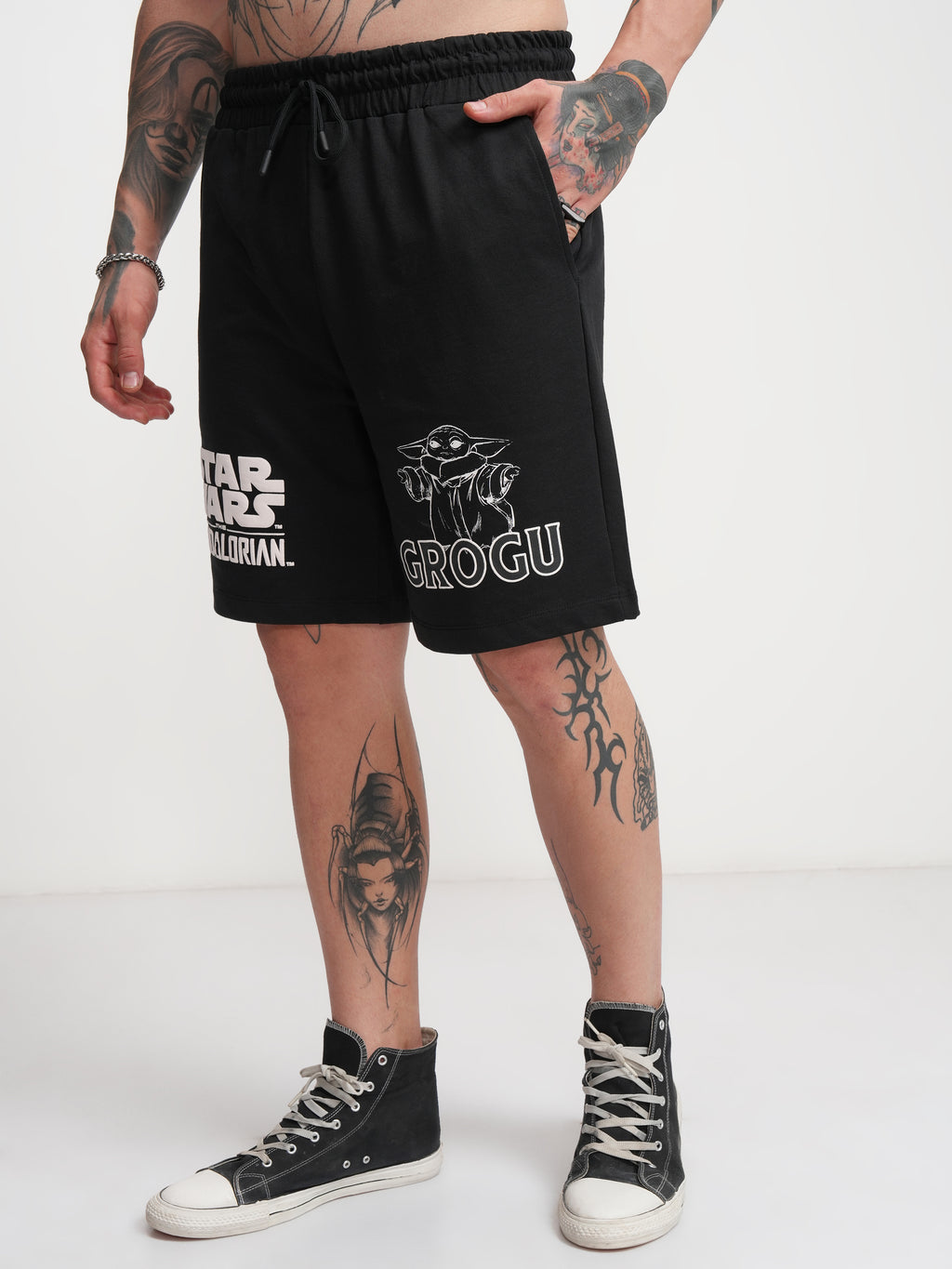Star Wars By Highlander Men Black Grogu Relaxed Fit Shorts - Black - Image 4