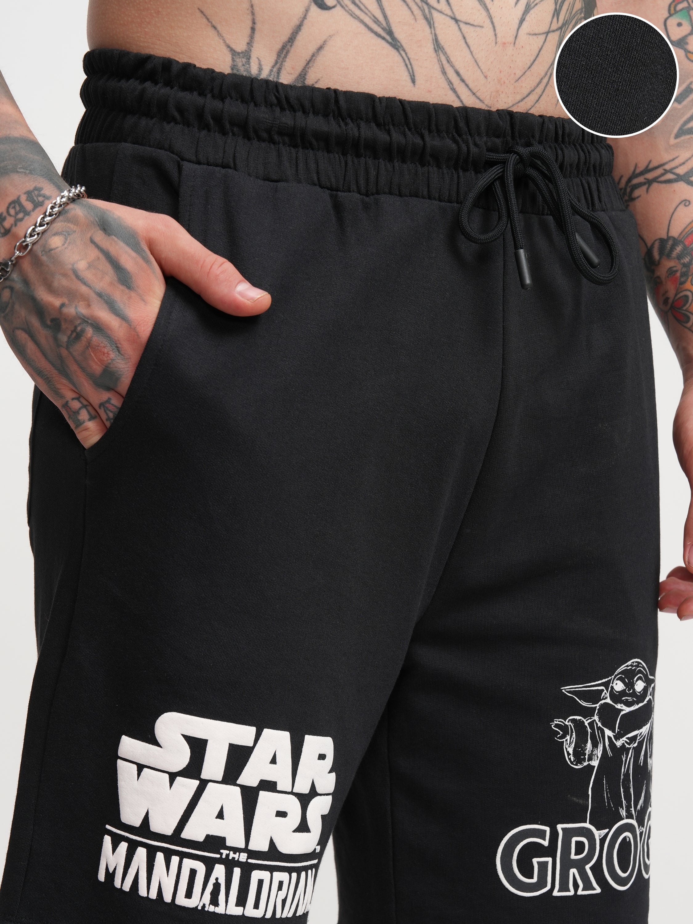 Star Wars By Highlander Men Black Grogu Relaxed Fit Shorts - Black - Image 5