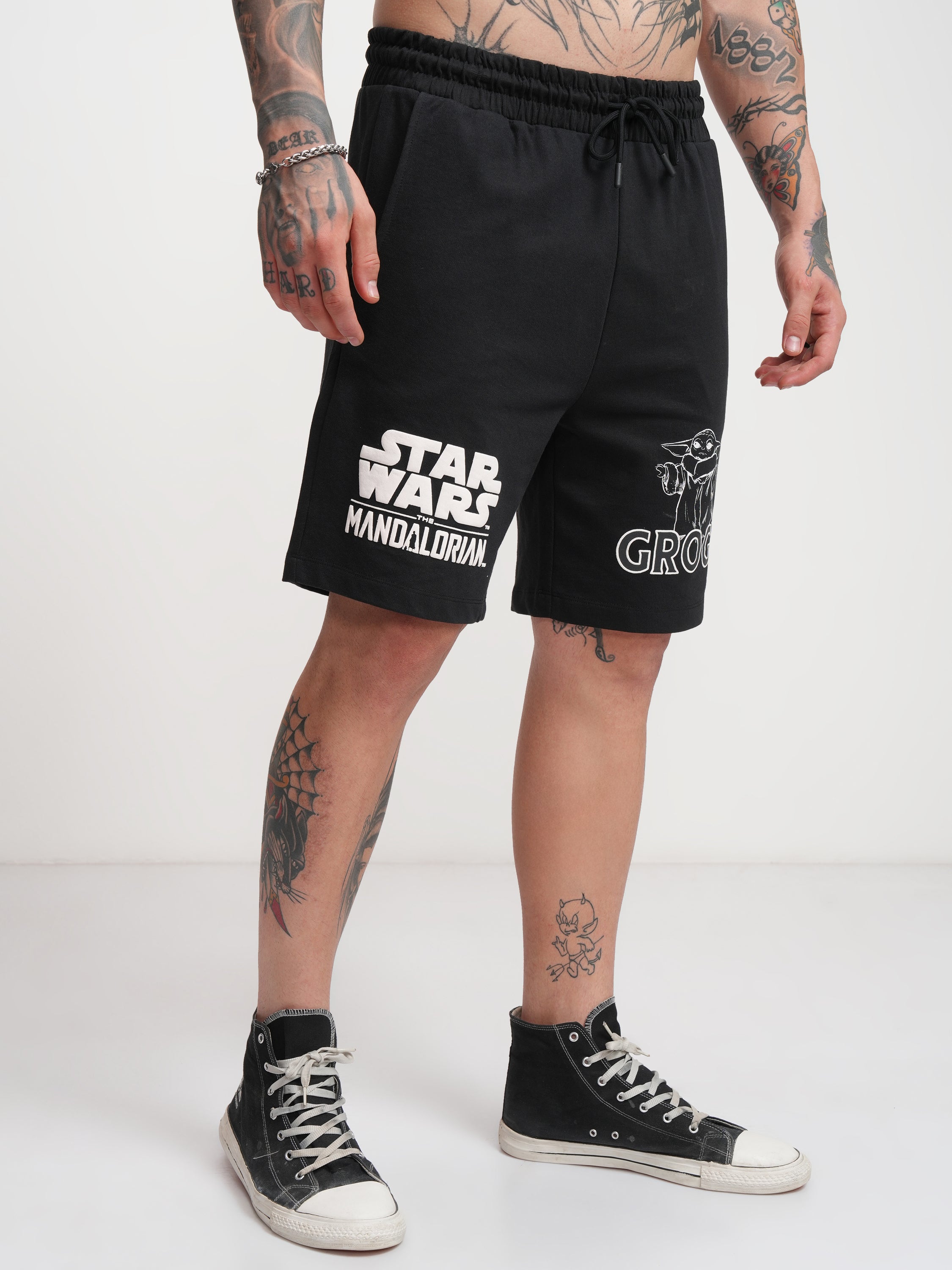 Star Wars By Highlander Men Black Grogu Relaxed Fit Shorts - Black - Image 6