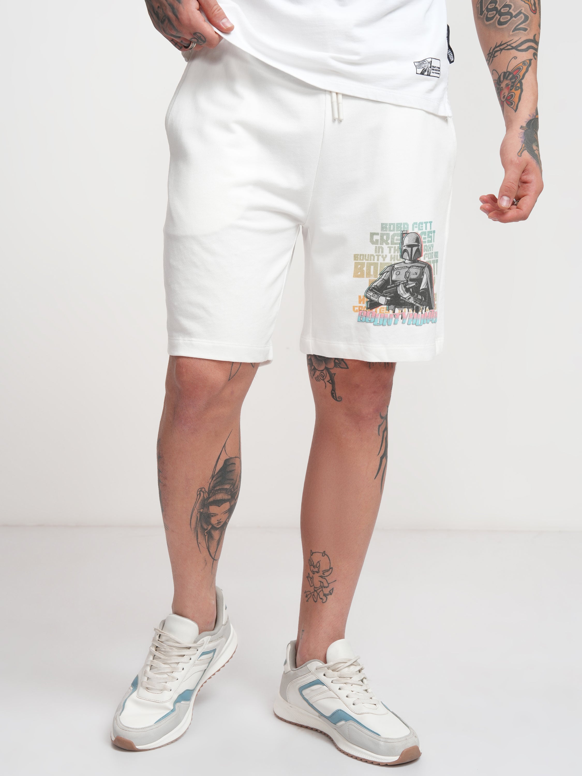 Star Wars By Highlander Men Off White Darth Vader Relaxed Fit Shorts - Off White - Image 1