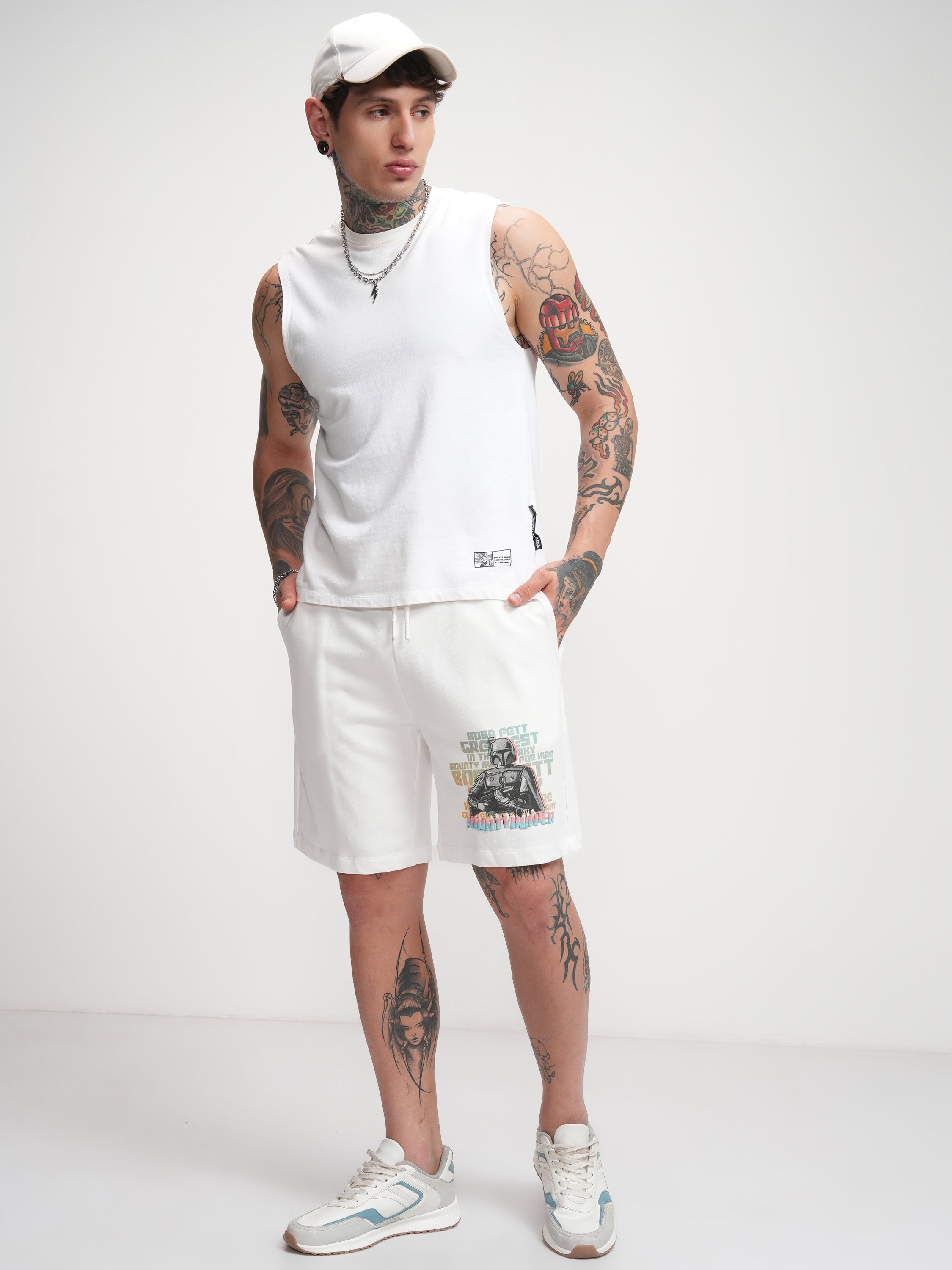 Star Wars By Highlander Men Off White Darth Vader Relaxed Fit Shorts - Off White - Image 2