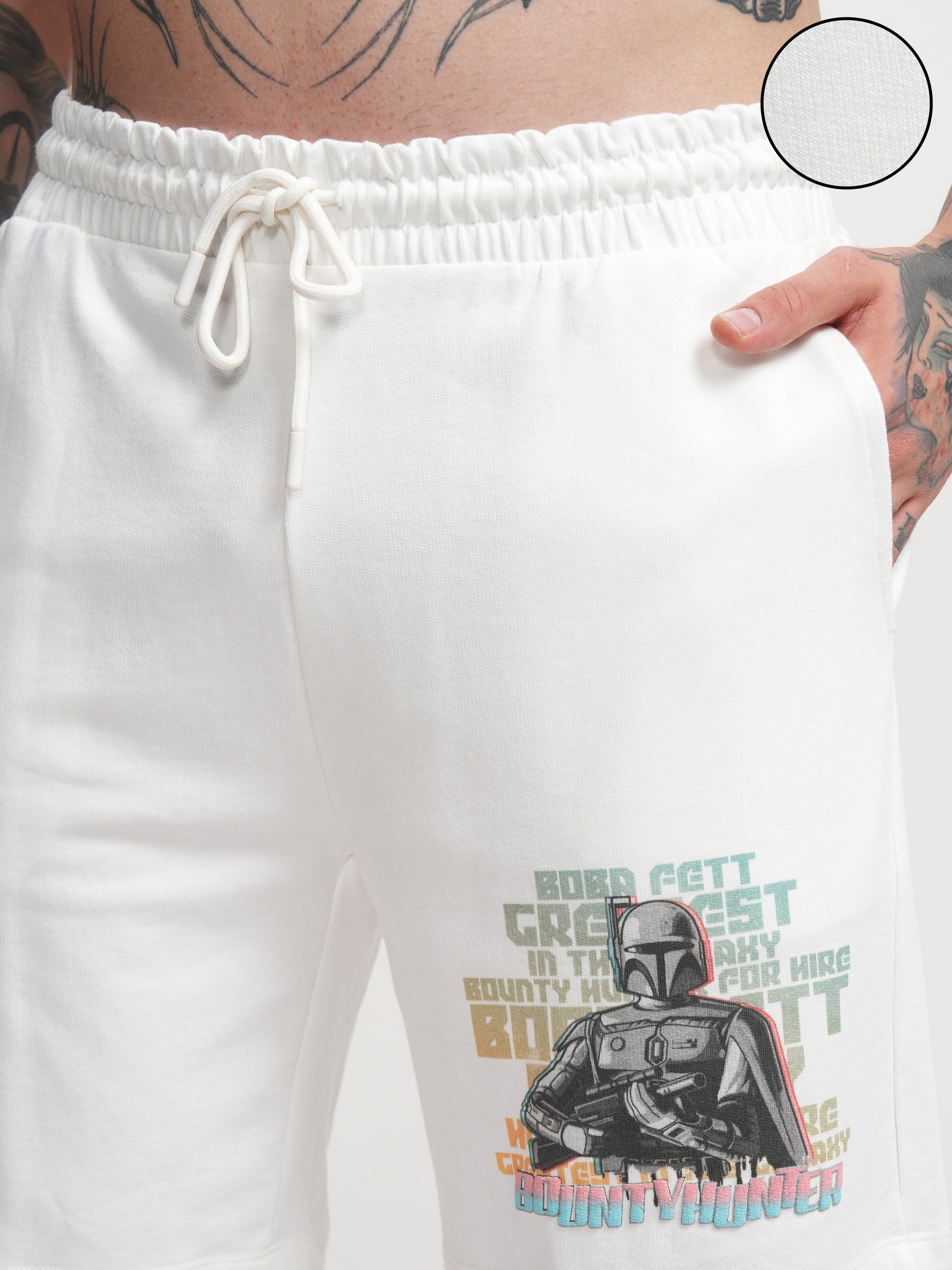 Star Wars By Highlander Men Off White Darth Vader Relaxed Fit Shorts - Off White - Image 5