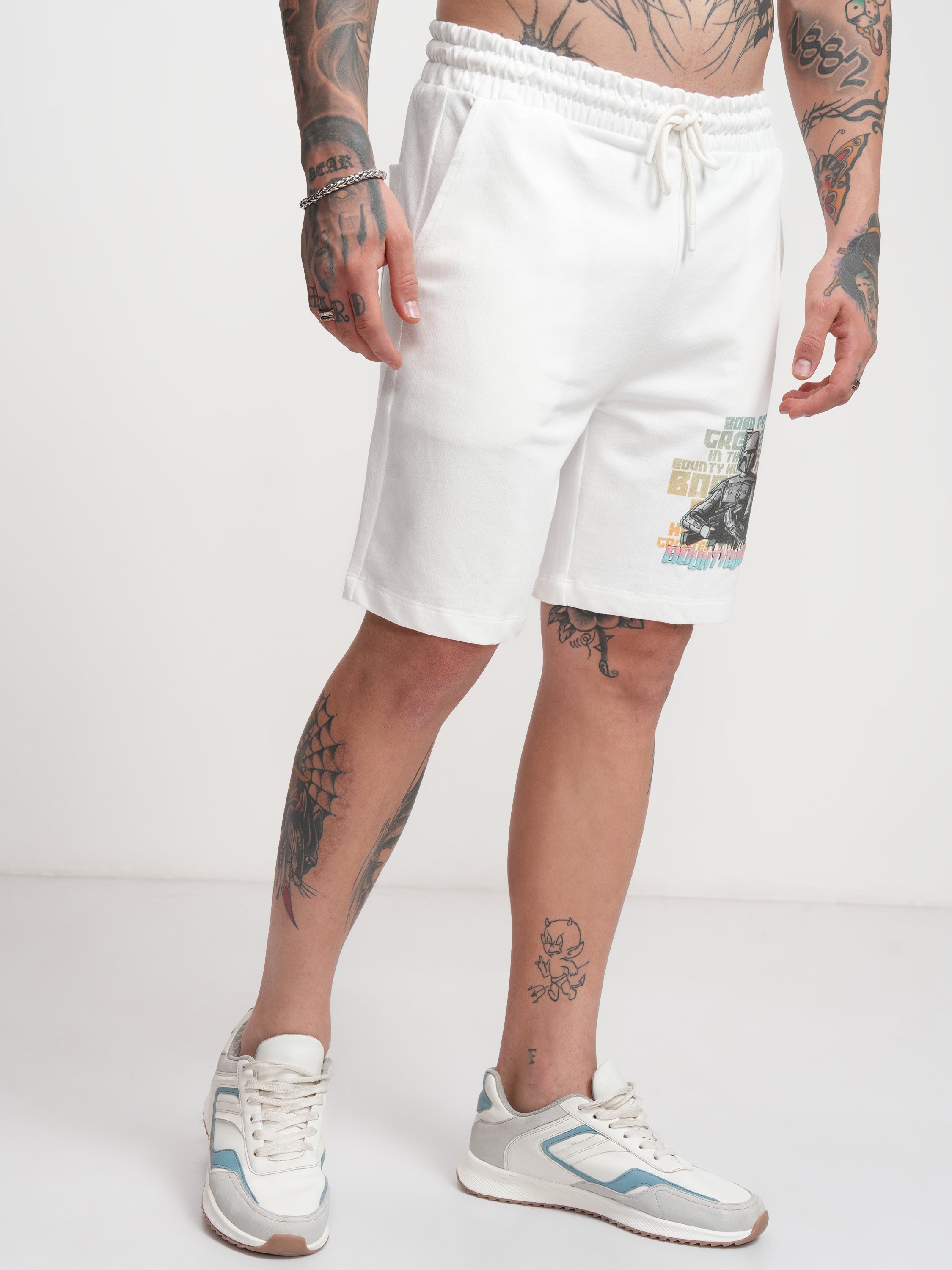 Star Wars By Highlander Men Off White Darth Vader Relaxed Fit Shorts - Off White - Image 6
