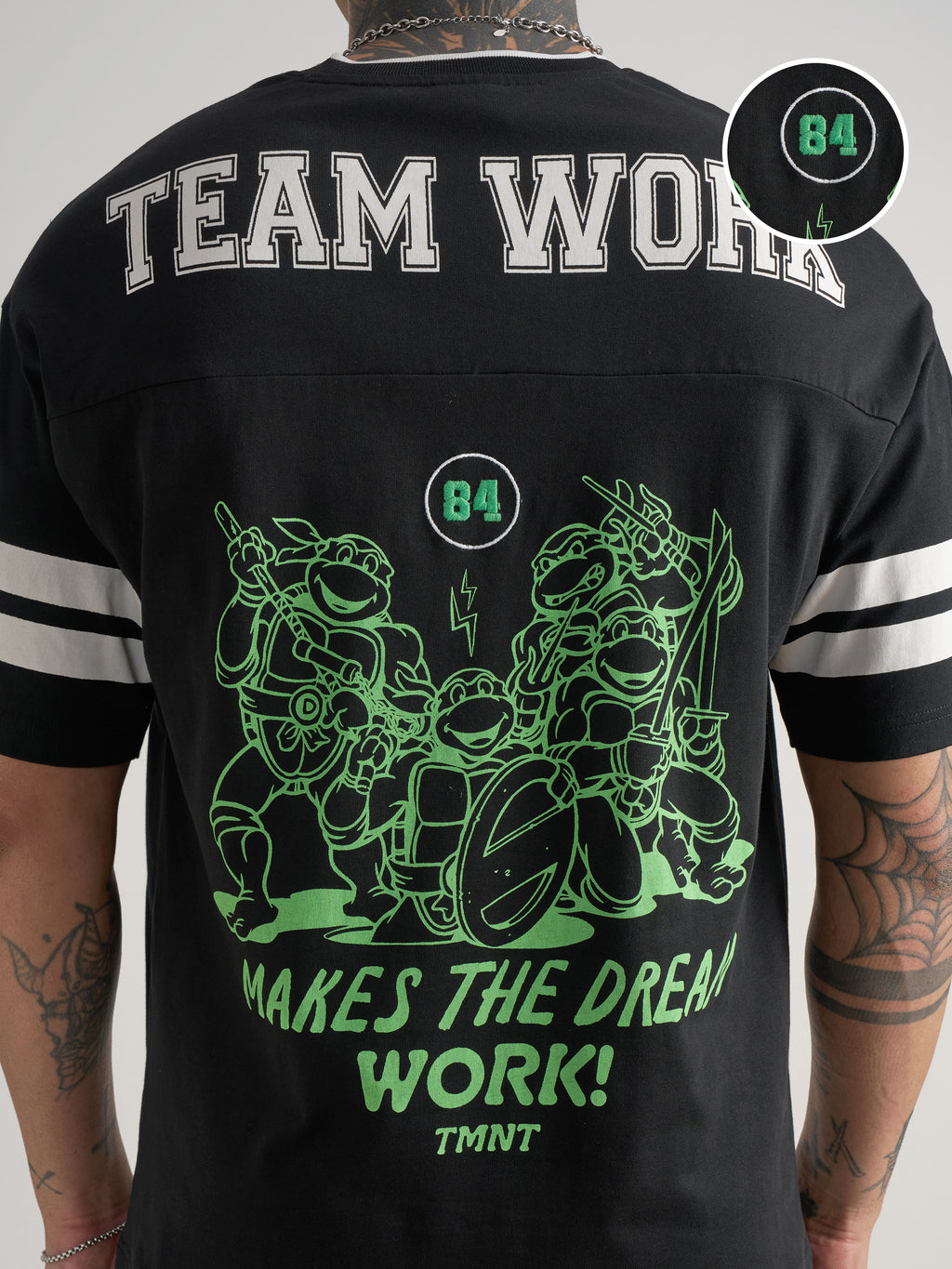 Highlander Men Black Ninja Turtles Printed V-Neck Oversized Fit T-Shirt - Black - Image 5
