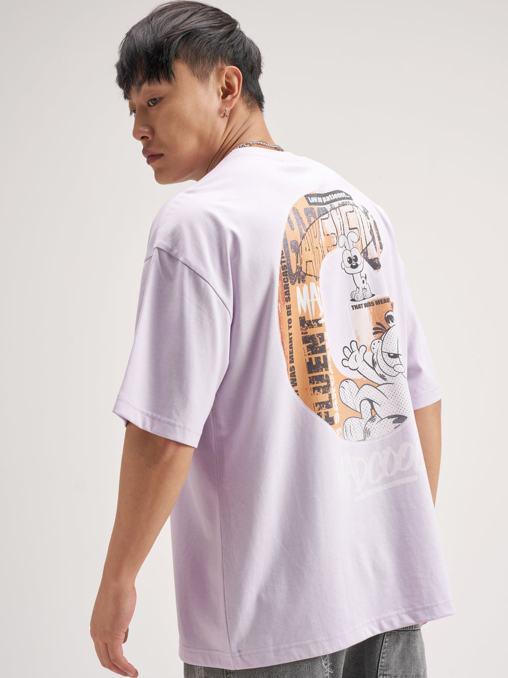 Highlander Men Lavender Garfield Printed Round Neck Oversized Fit T-Shirt - Lavender - Image 1