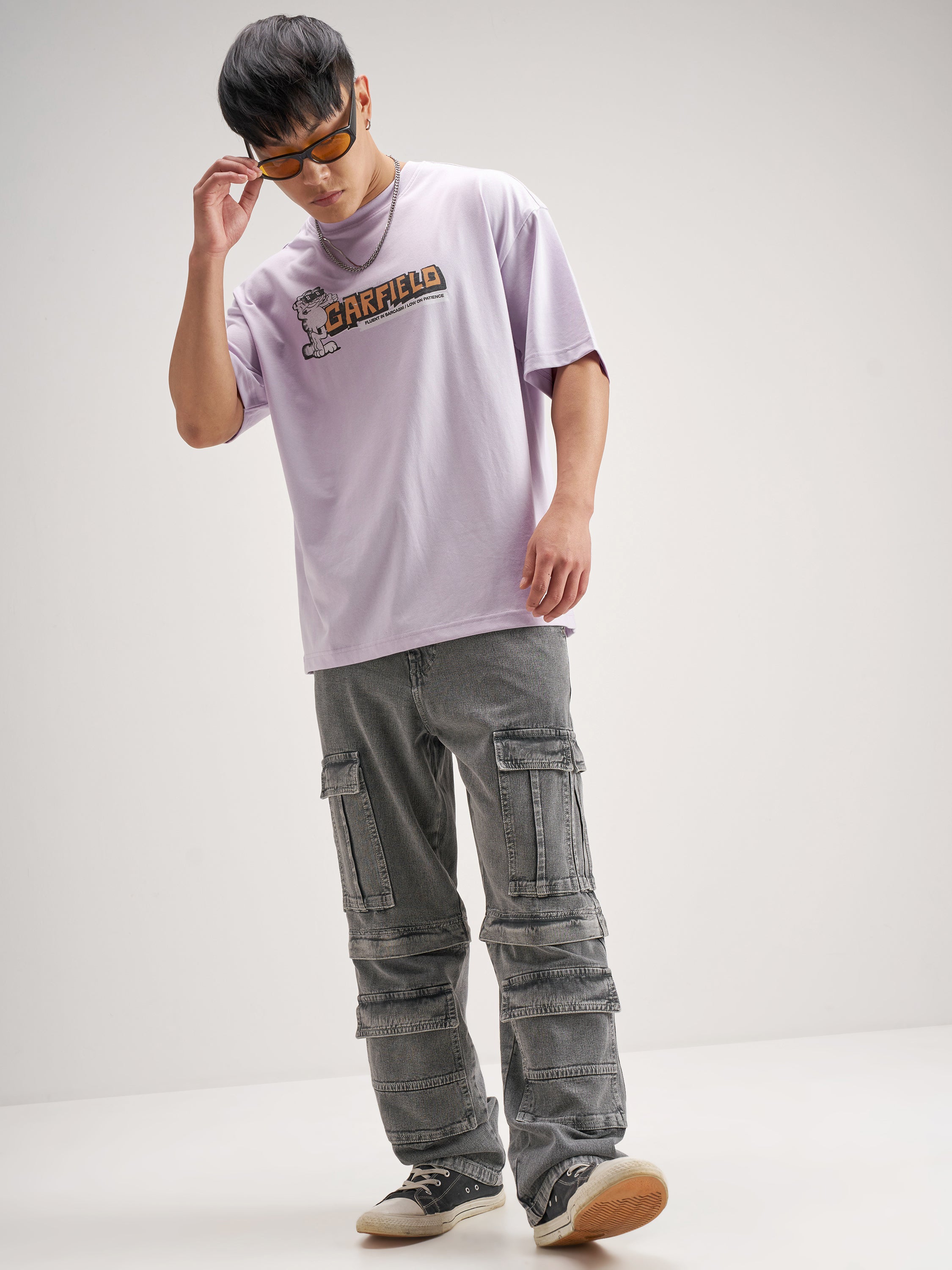 Highlander Men Lavender Garfield Printed Round Neck Oversized Fit T-Shirt - Lavender - Image 2