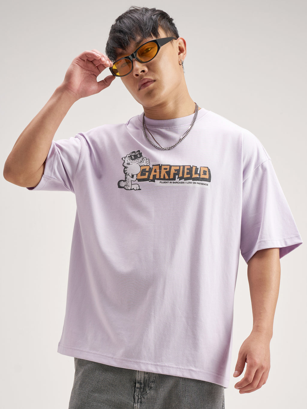 Highlander Men Lavender Garfield Printed Round Neck Oversized Fit T-Shirt - Lavender - Image 3