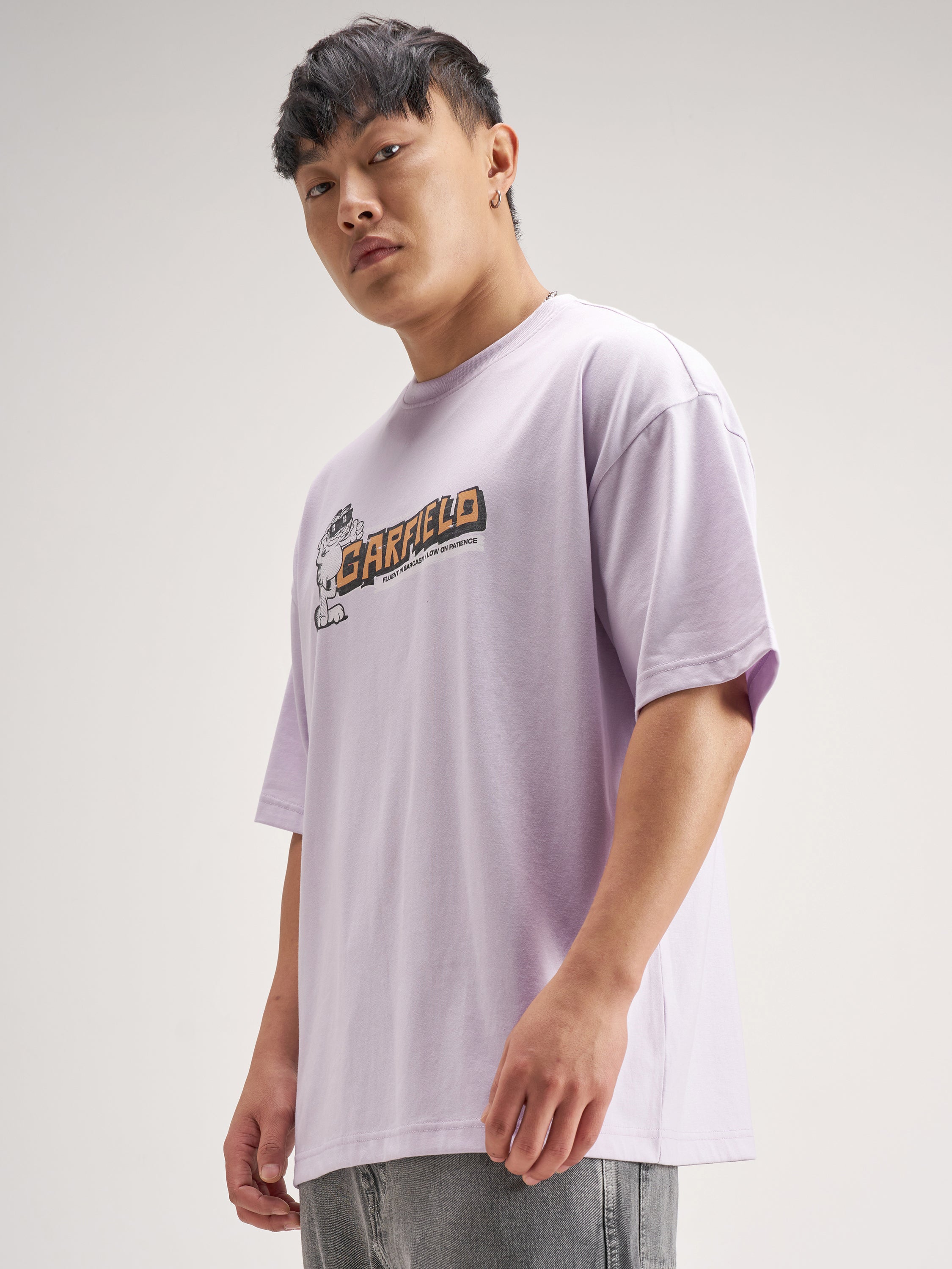 Highlander Men Lavender Garfield Printed Round Neck Oversized Fit T-Shirt - Lavender - Image 4