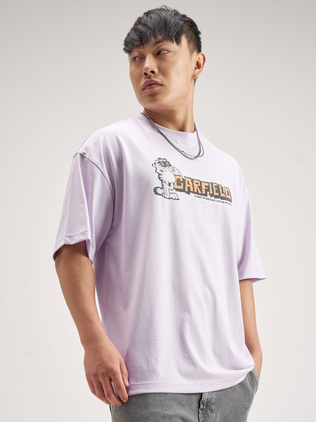 Highlander Men Lavender Garfield Printed Round Neck Oversized Fit T-Shirt - Lavender - Image 6