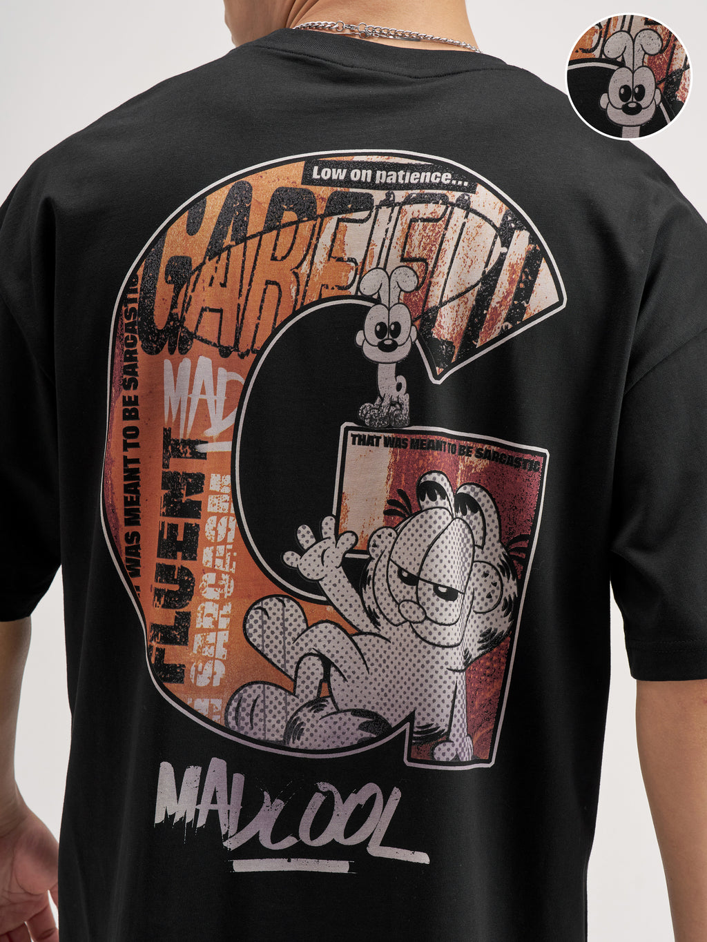 Highlander Men Black Garfield Printed Round Neck Oversized Fit T-Shirt - Black - Image 5