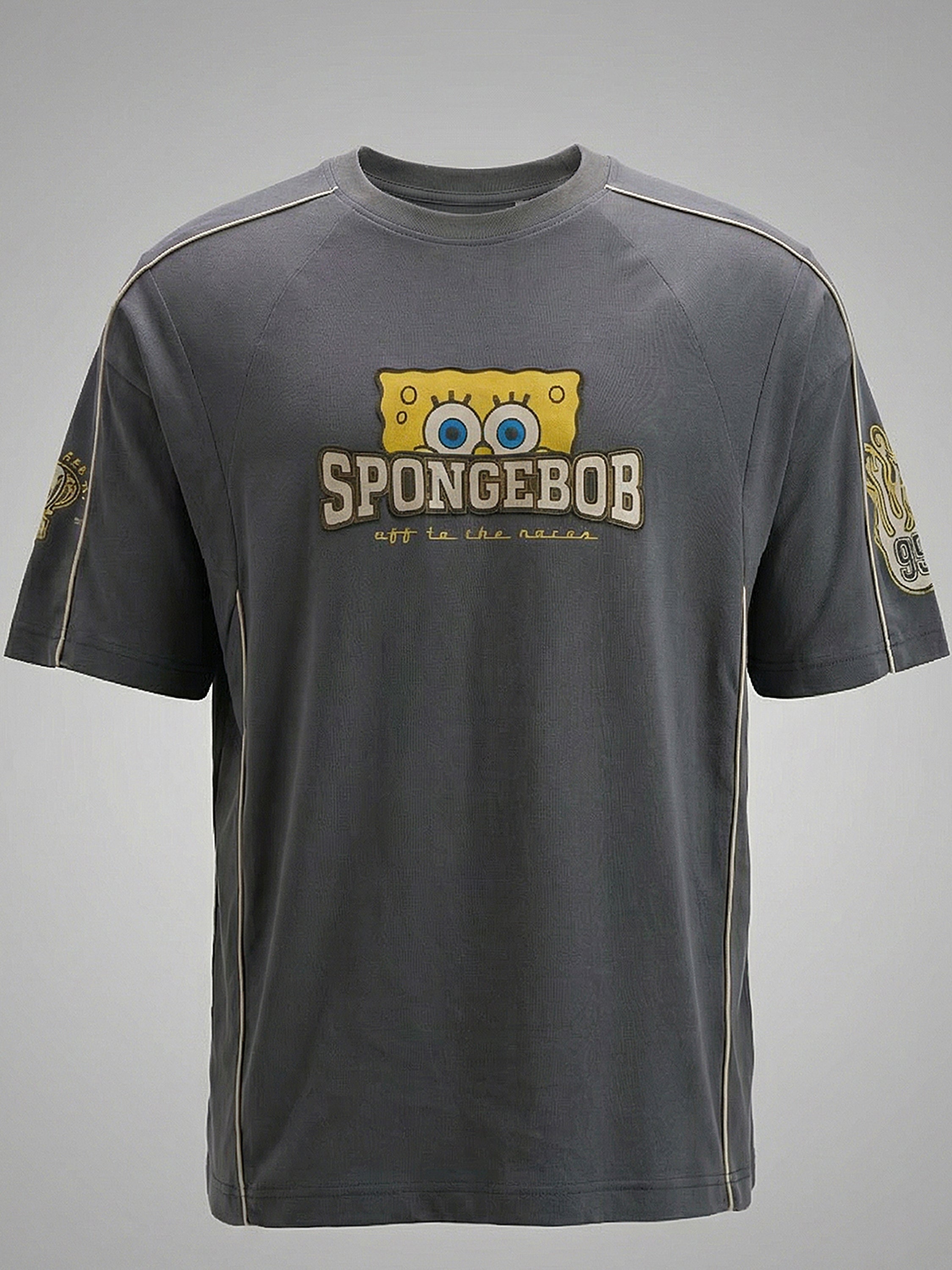Highlander Men Grey Spongebob Squarepants Printed Round Neck Oversized Fit T-Shirt - Grey - Image 9