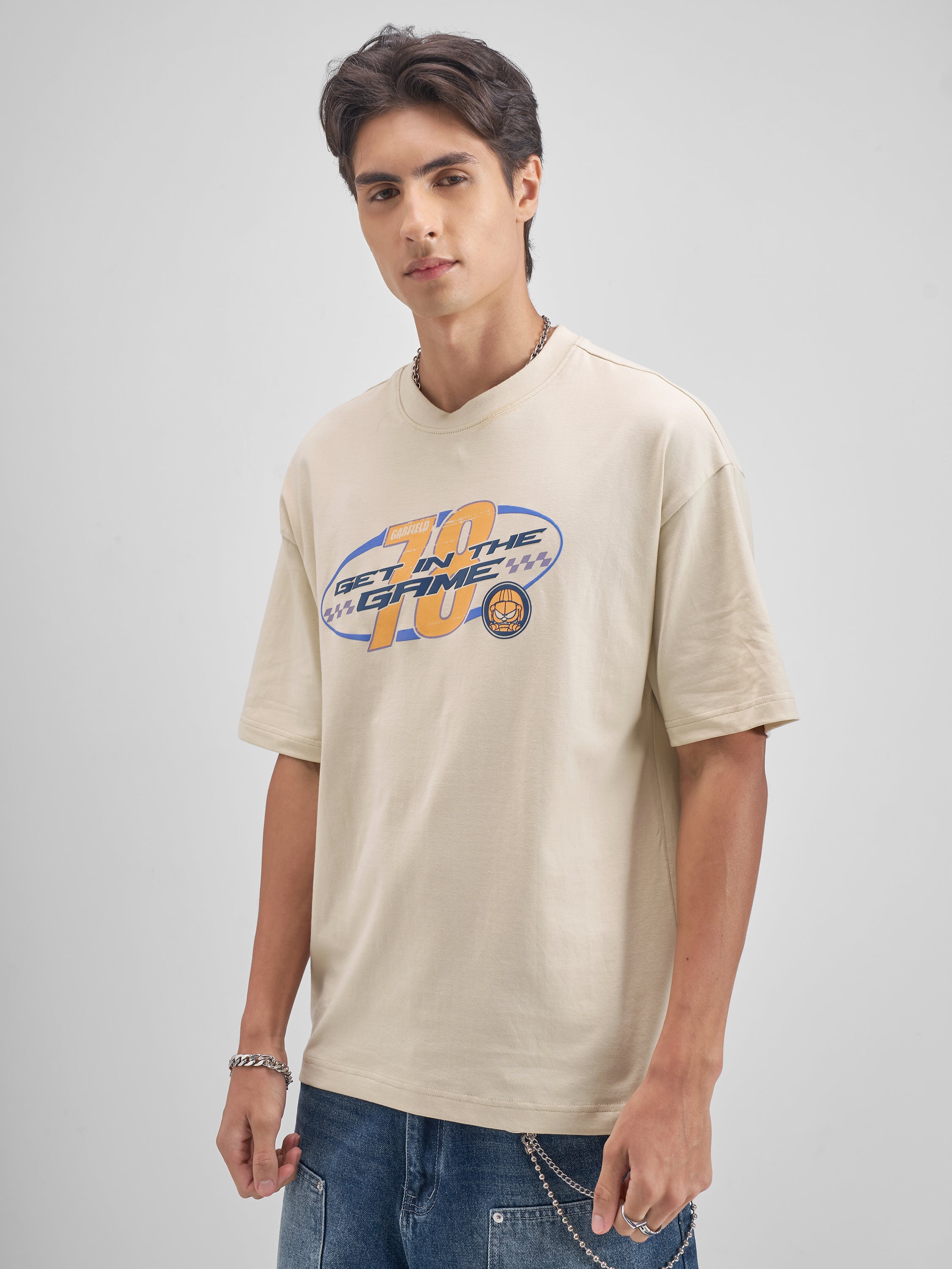 Highlander Men Beige Garfield Printed Round Neck T-Shirt - Beige - Image 6