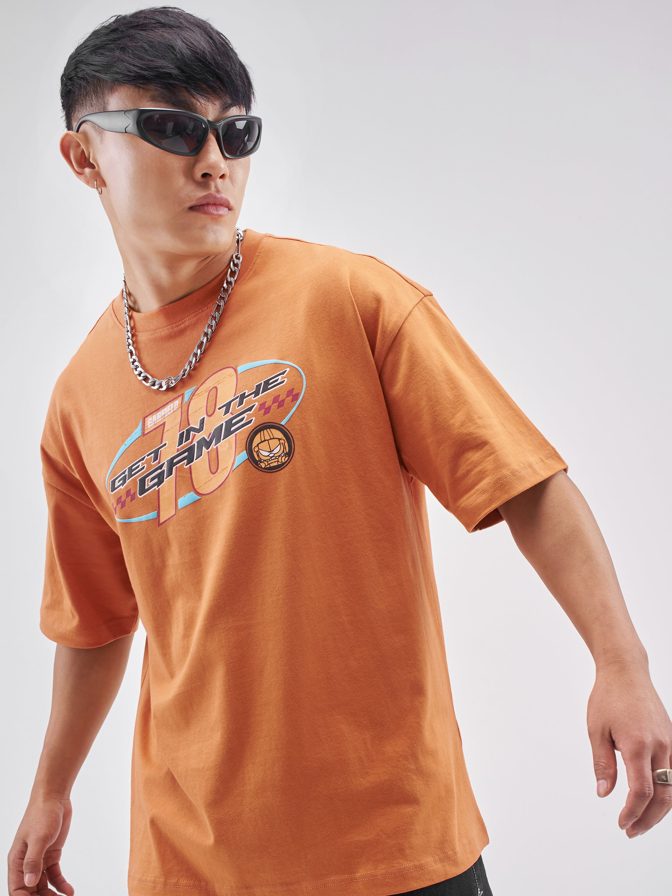 Highlander Men Rust Garfield Printed Round Neck Oversized Fit T-Shirt - Rust - Image 1