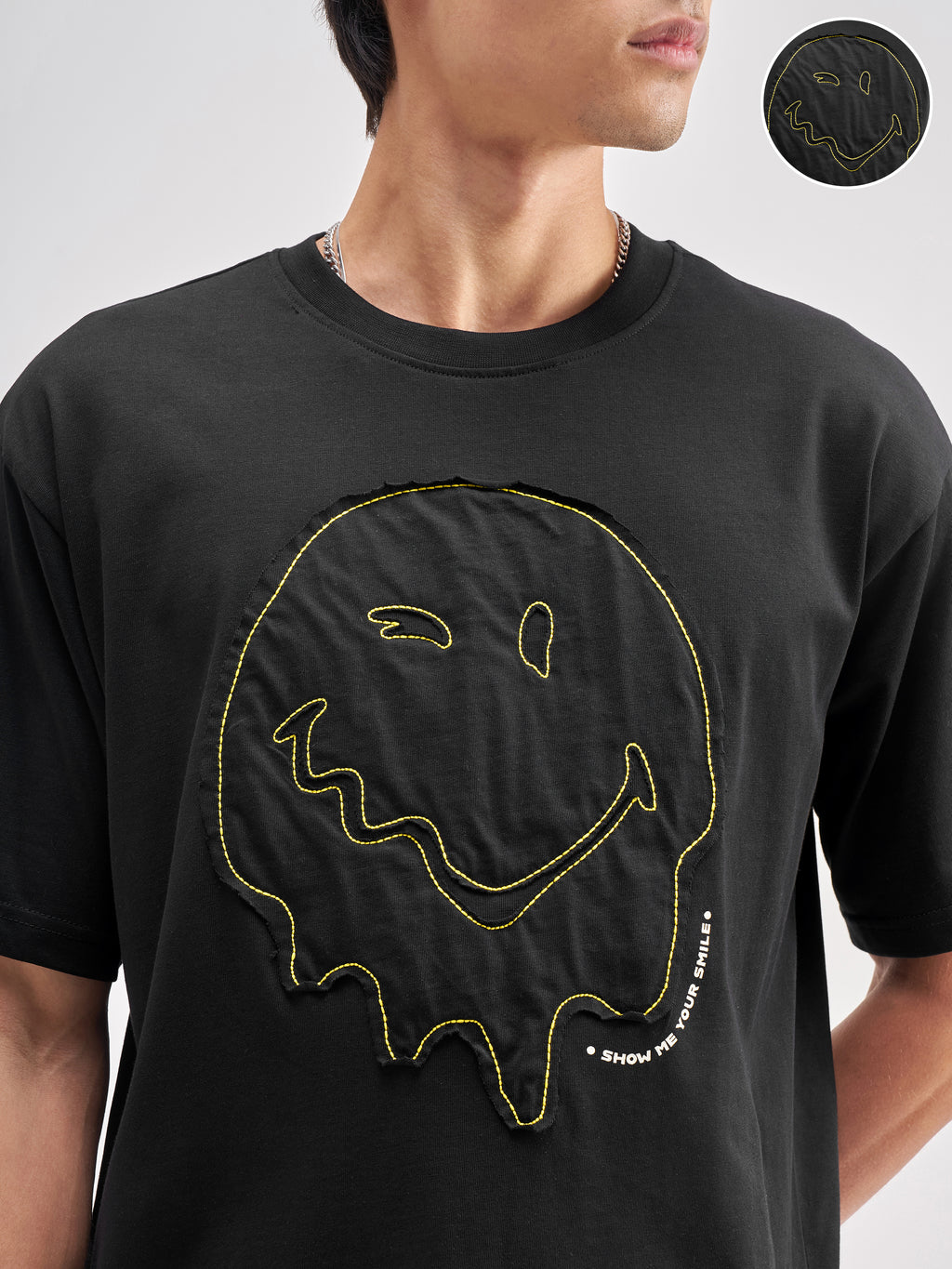 Highlander Men Black SmileyWorld® Applique Round Neck Applique T-Shirt - Black - Image 5