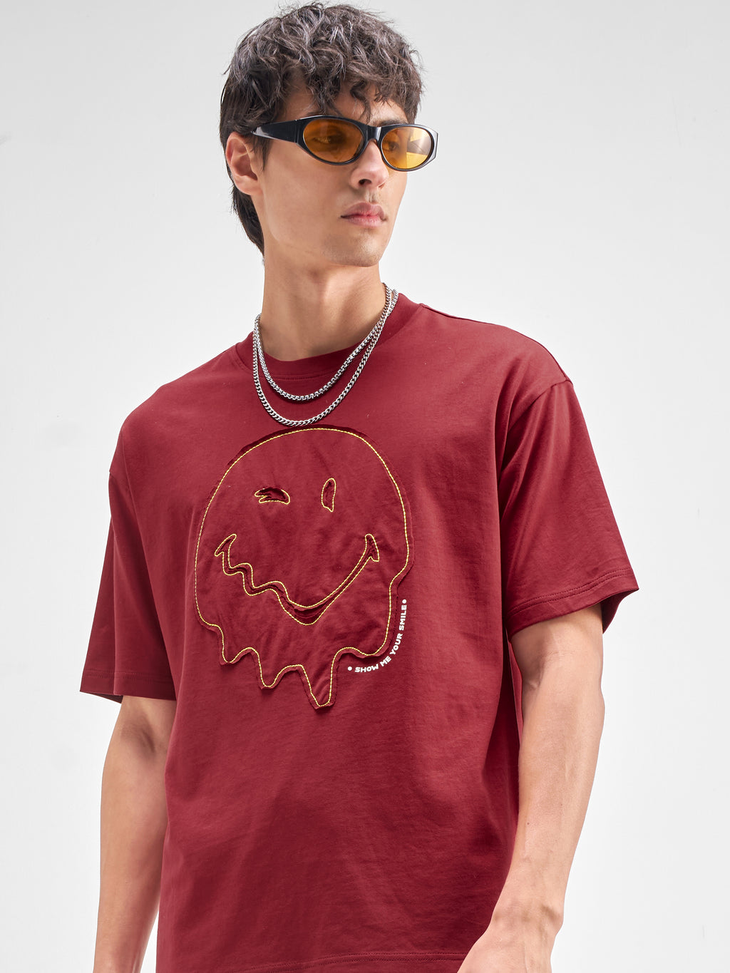 Highlander Men Maroon SmileyWorld® Applique Round Neck Applique T-Shirt - Maroon - Image 1