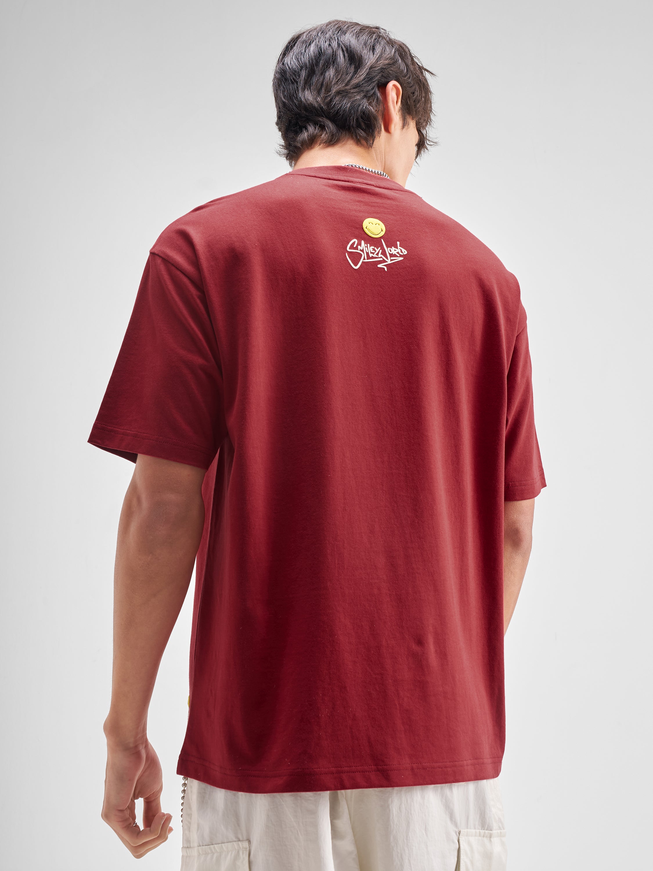 Highlander Men Maroon SmileyWorld® Applique Round Neck Applique T-Shirt - Maroon - Image 3