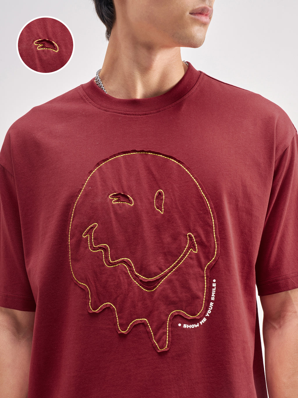 Highlander Men Maroon SmileyWorld® Applique Round Neck Applique T-Shirt - Maroon - Image 5