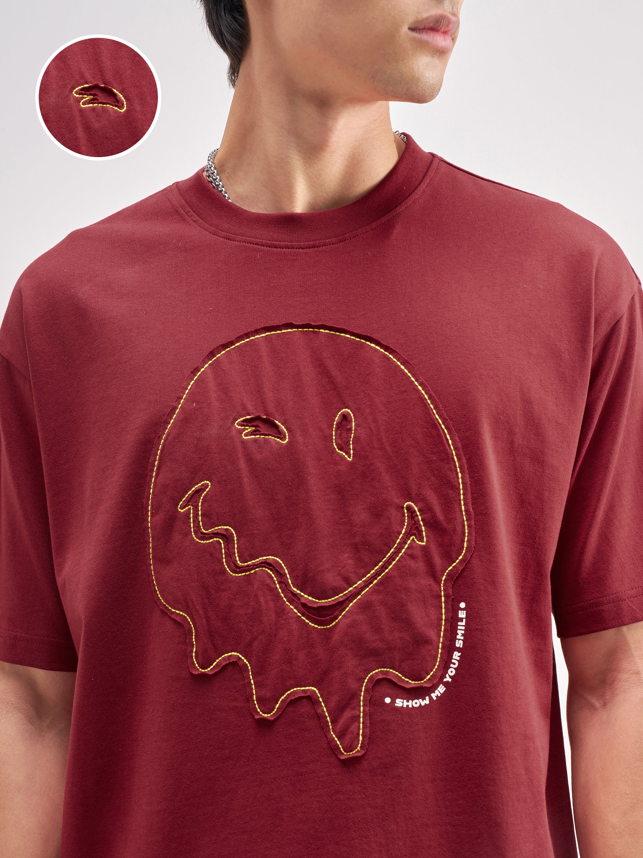 Highlander Men Maroon SmileyWorld® Applique Round Neck Applique T-Shirt - Maroon - Image 5
