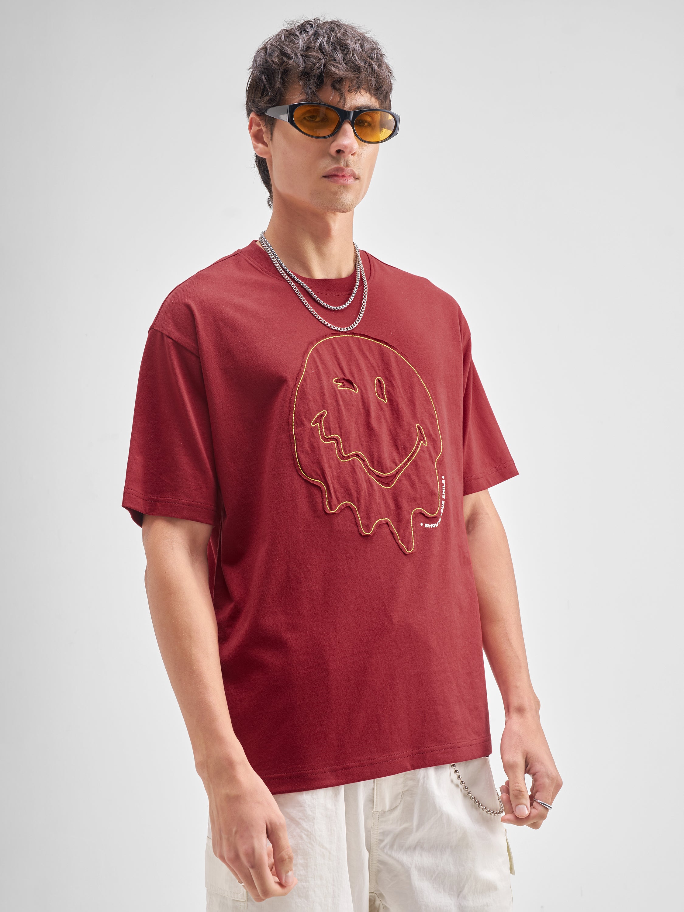 Highlander Men Maroon SmileyWorld® Applique Round Neck Applique T-Shirt - Maroon - Image 6
