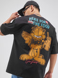 Highlander Men Black Garfield Printed Round Neck Oversized Fit T-Shirt - Black - Image 1