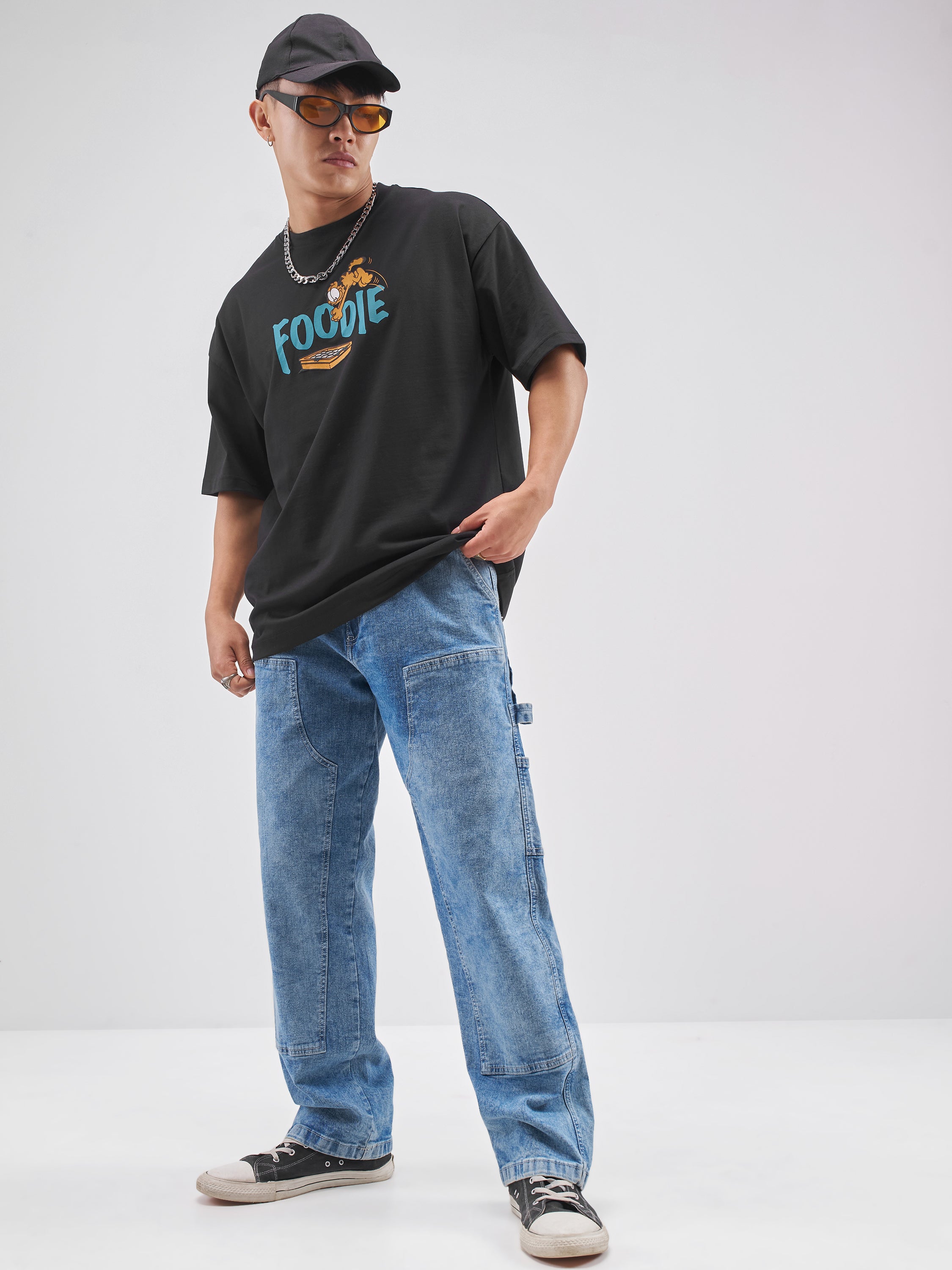 Highlander Men Black Garfield Printed Round Neck Oversized Fit T-Shirt - Black - Image 2