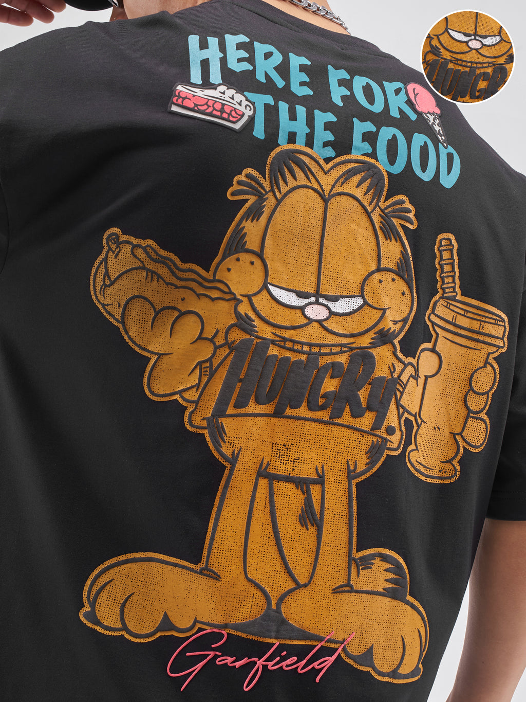 Highlander Men Black Garfield Printed Round Neck Oversized Fit T-Shirt - Black - Image 5