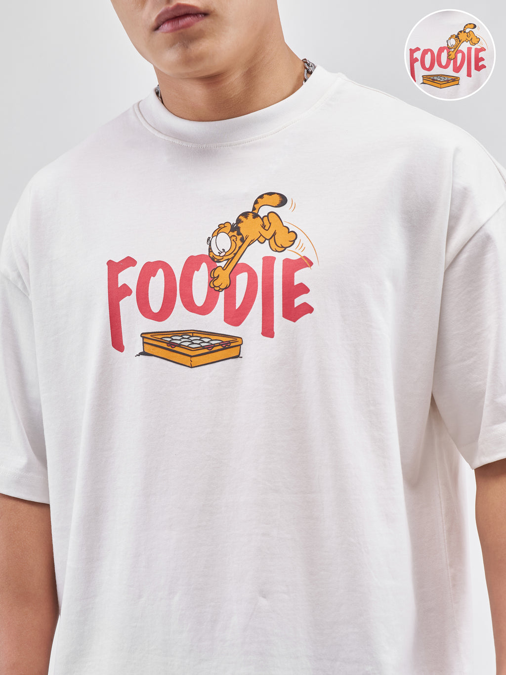 Highlander Men White Garfield Printed Round Neck Oversized Fit T-Shirt - White - Image 7