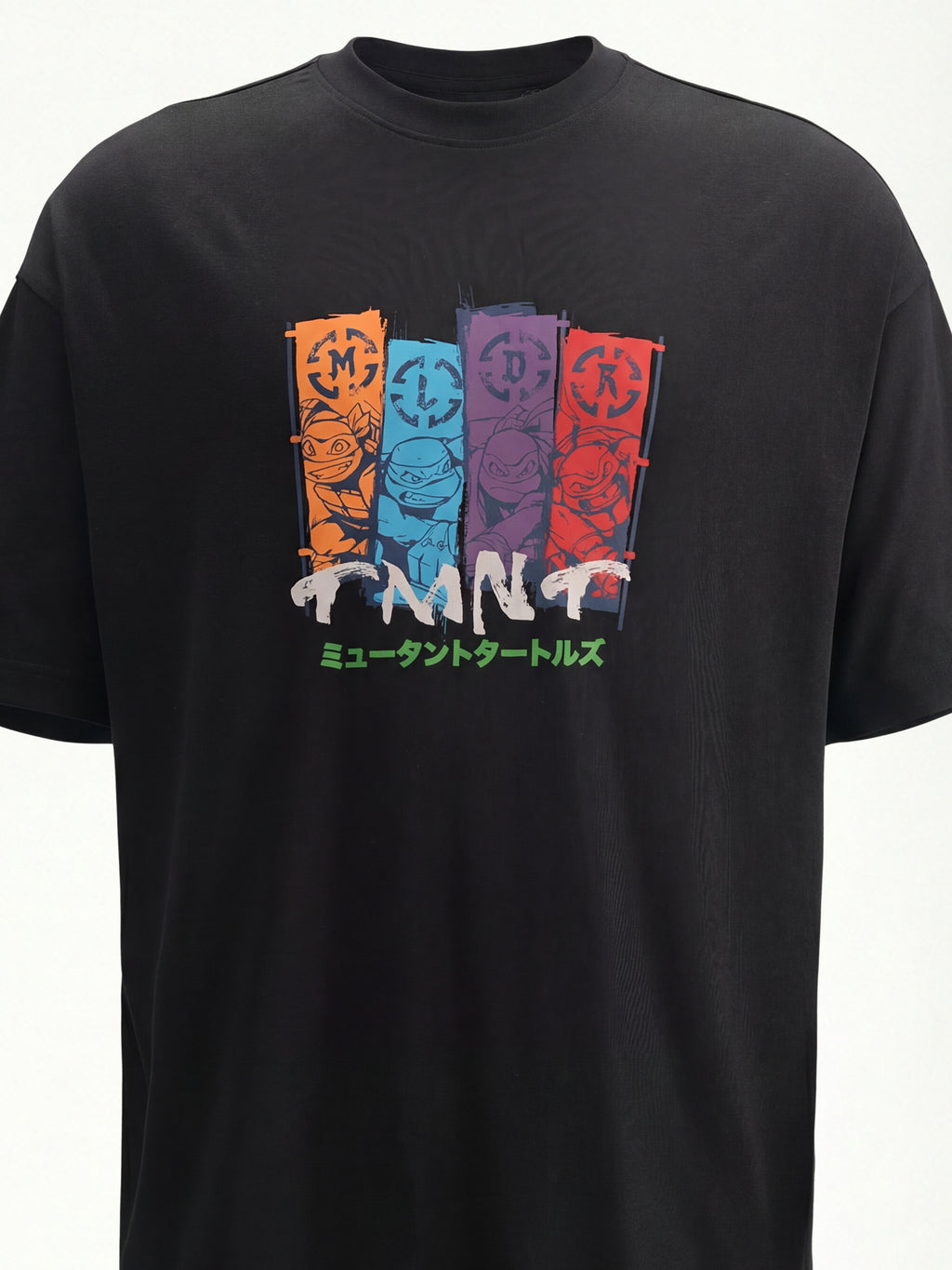 Highlander Men Black Ninja Turtles Printed Round Neck Oversized Fit T-Shirt - Black - Image 2