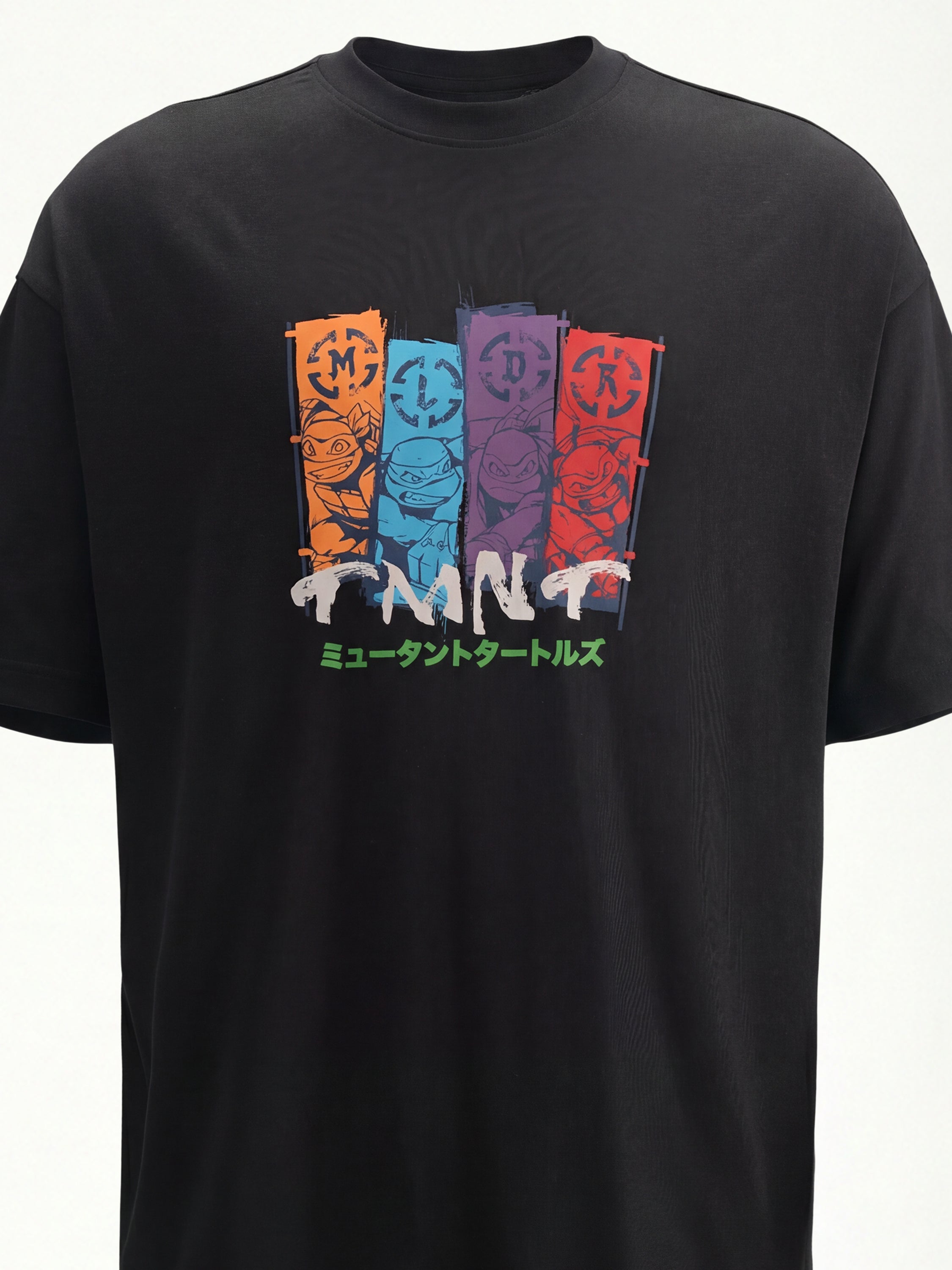 Highlander Men Black Ninja Turtles Printed Round Neck Oversized Fit T-Shirt - Black - Image 2
