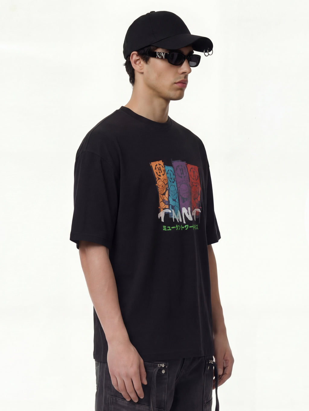 Highlander Men Black Ninja Turtles Printed Round Neck Oversized Fit T-Shirt - Black - Image 7