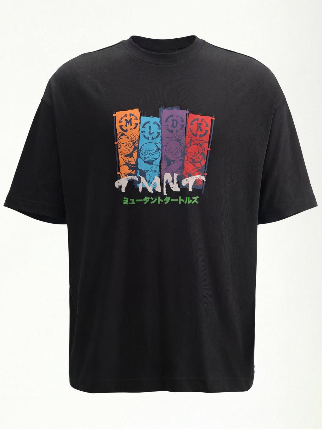 Highlander Men Black Ninja Turtles Printed Round Neck Oversized Fit T-Shirt - Black - Image 8
